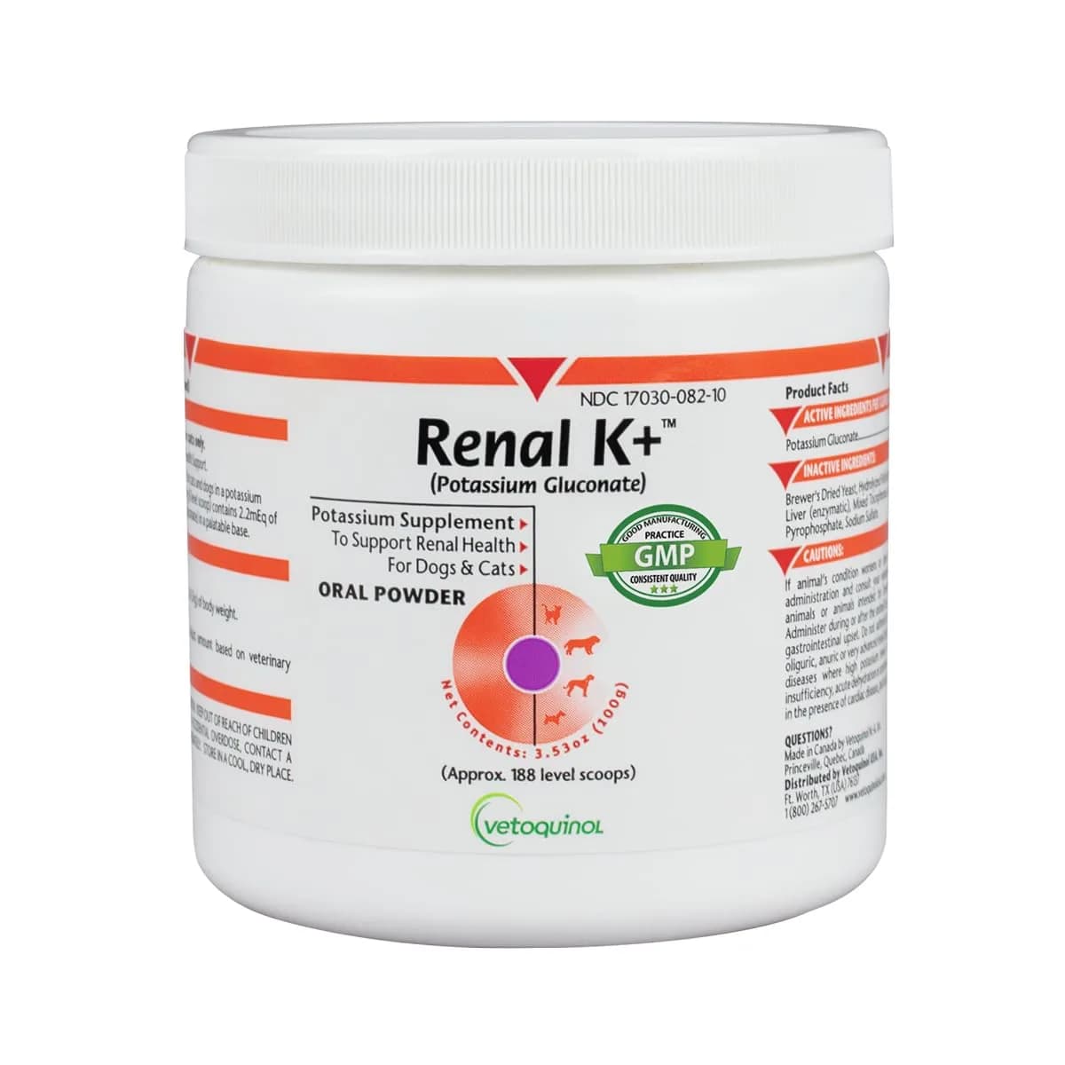 Vetoquinol Renal K, Potassium Powder for Dogs and Cats, 3.5 oz | Supports Kidney & Muscle Health