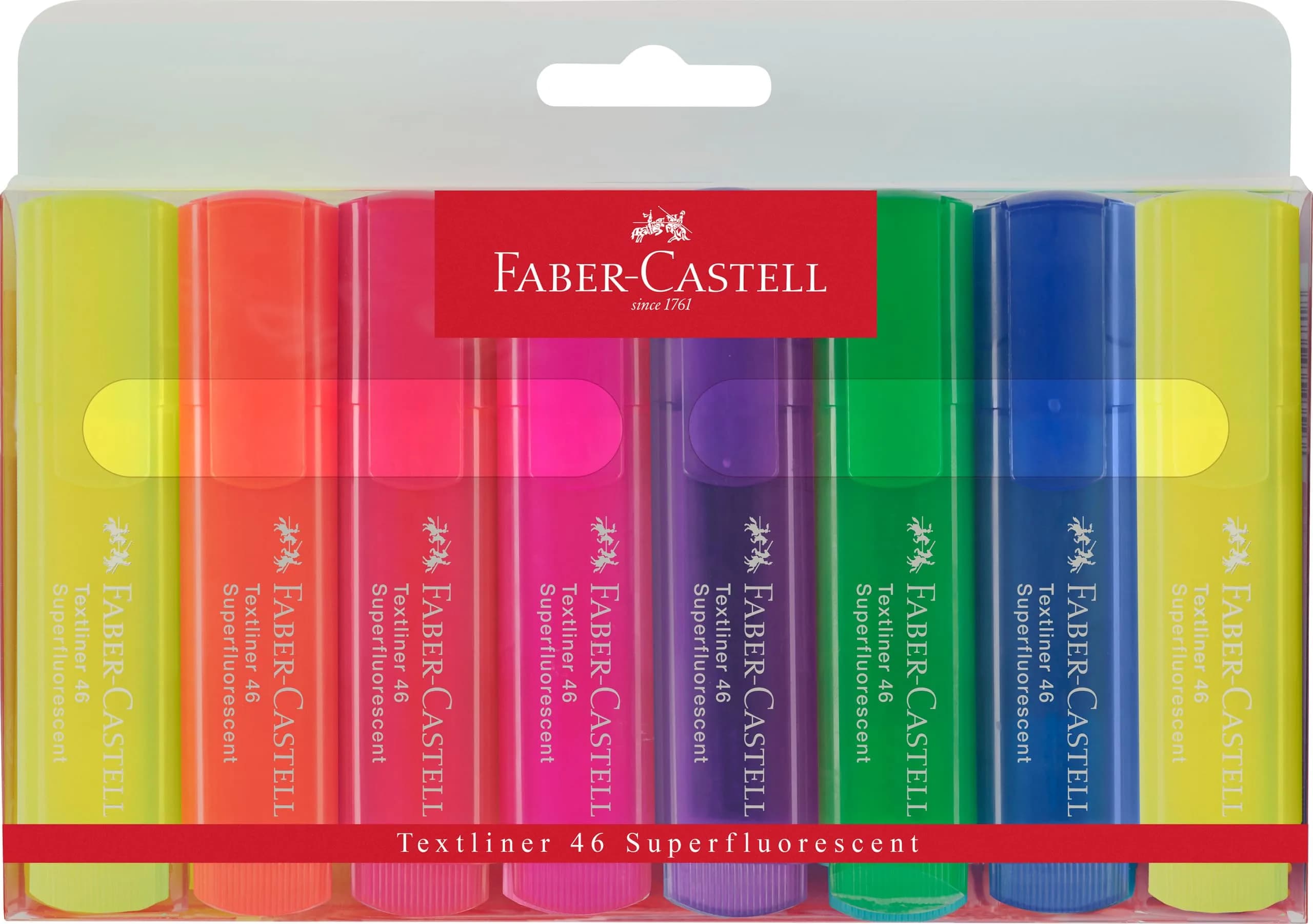 Faber-Castell Fluorescent Highlighters, 8 Neon Colors | Chisel Tip, Water-Based Ink, 1-5mm Line Widths - main product image