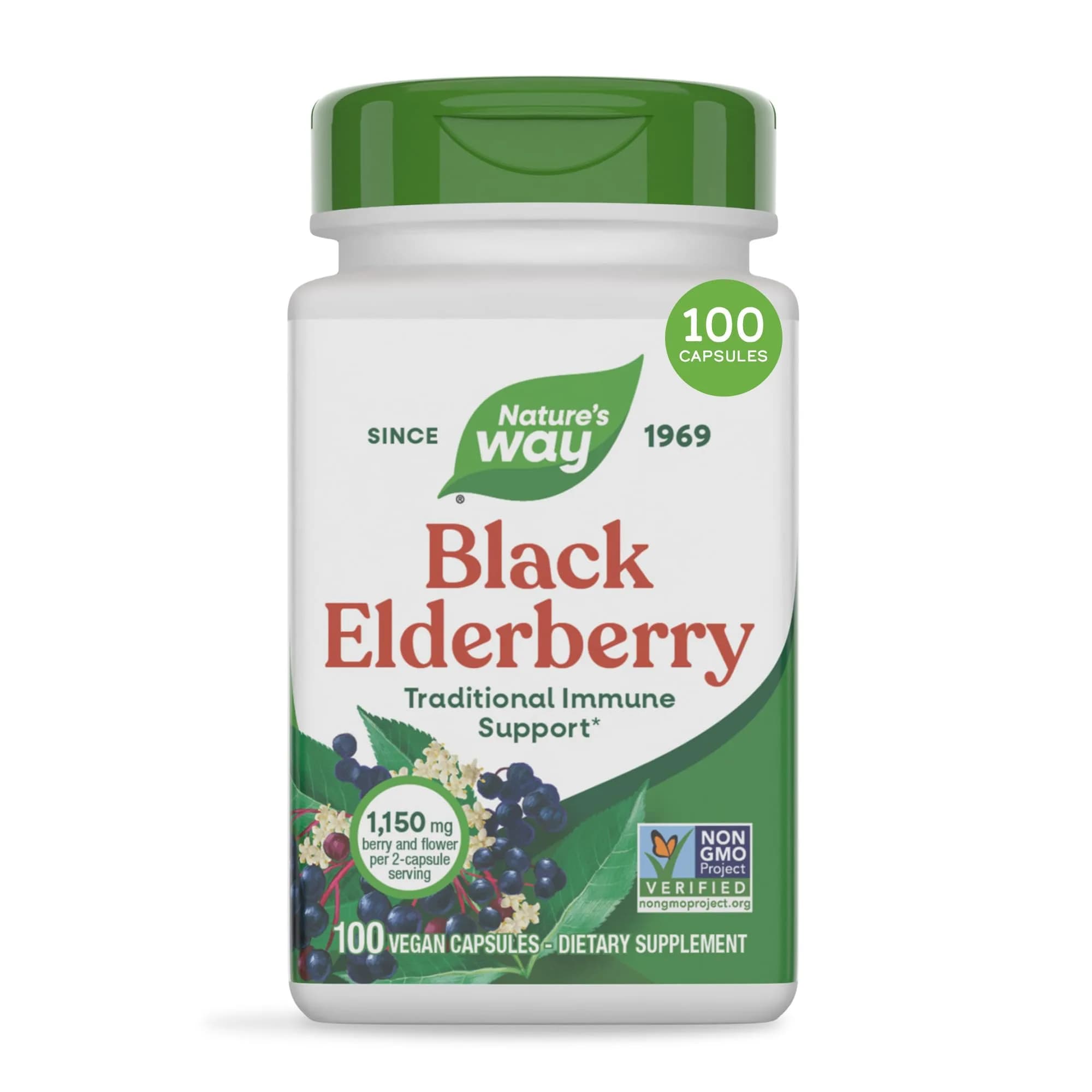 Nature's Way Black Elderberry Capsules 100 Count | Traditional Immune Support with European Elderberry & Flower - main product image