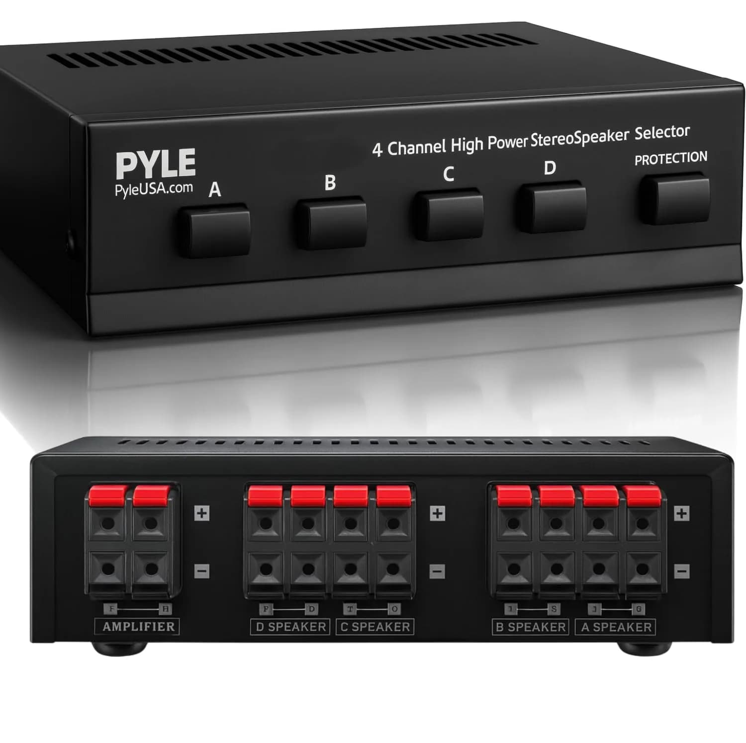 Pyle 4-Channel High Power Stereo Speaker Selector - A/B/C/D | 4 Pairs of Speakers, 100W/Channel, 14-Gauge Wires