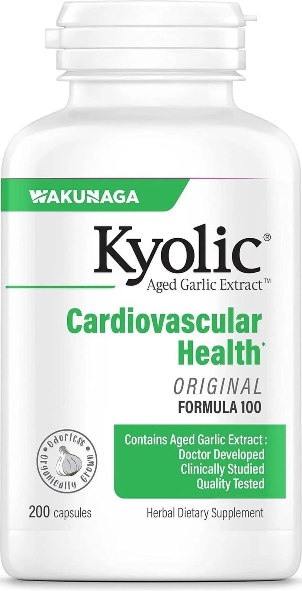 Kyolic Aged Garlic Extract Cardiovascular Health Formula 100, 200 Capsules | Supports Circulatory Function with 1200 mg Aged Garlic Extract Daily - main product image