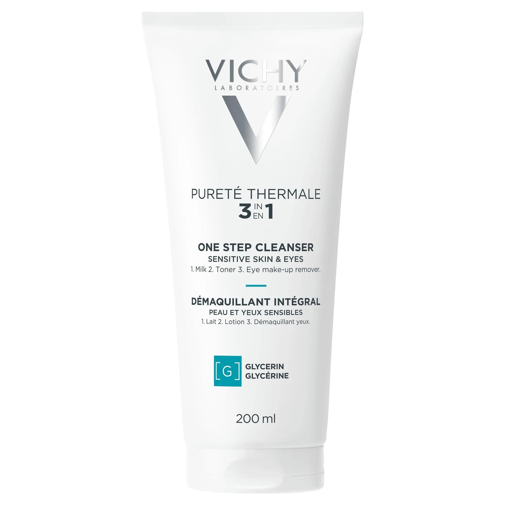 VICHY Pureté Thermale One Step Cleanser for Sensitive Skin 200ml (6.76 Fl Oz) | Gentle 3-in-1 Face Wash & Makeup Remover - main product image