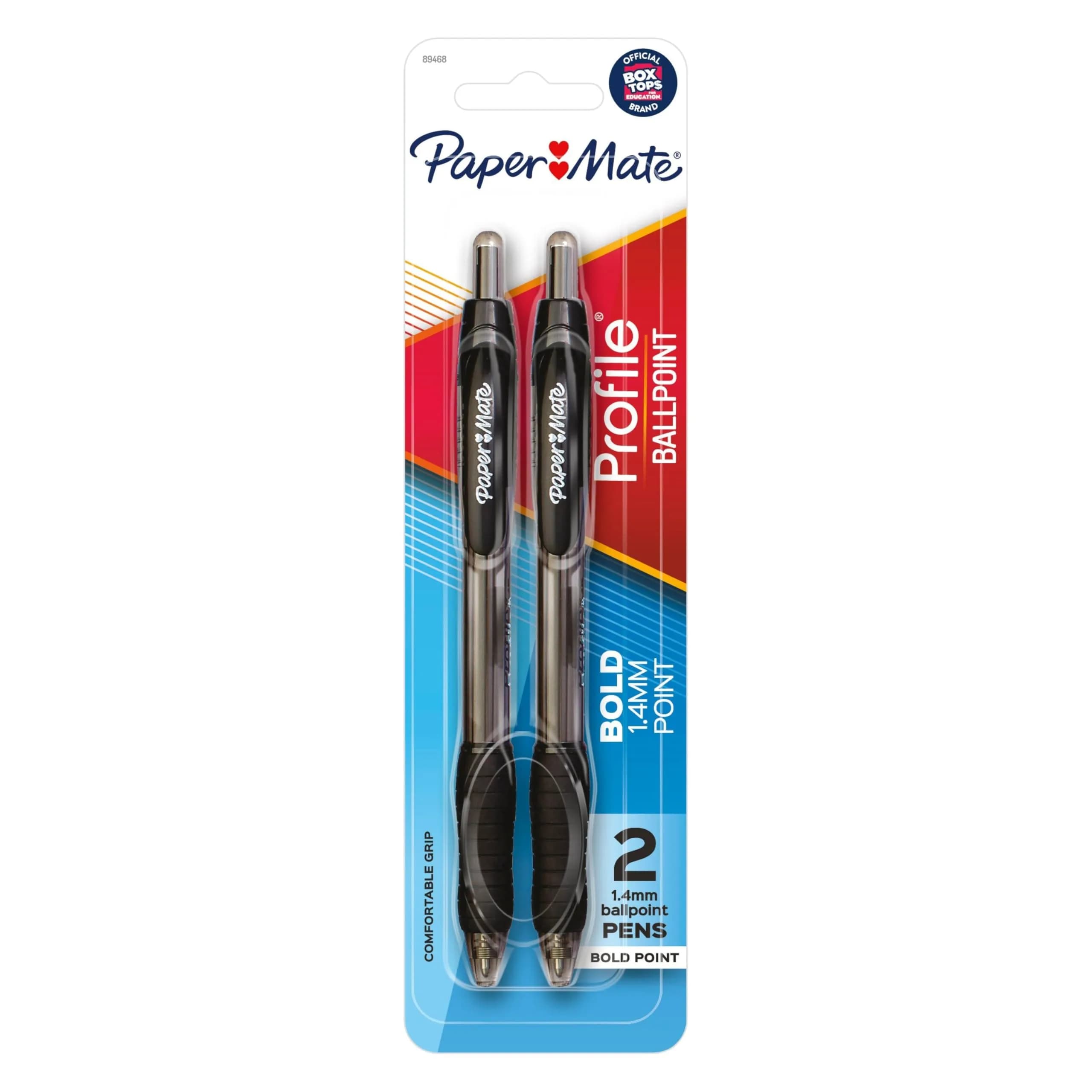 Paper Mate Profile Retractable Ballpoint Pens, Bold (1.4mm), Black, 2 Count | Smooth, Refillable, Bold Writing