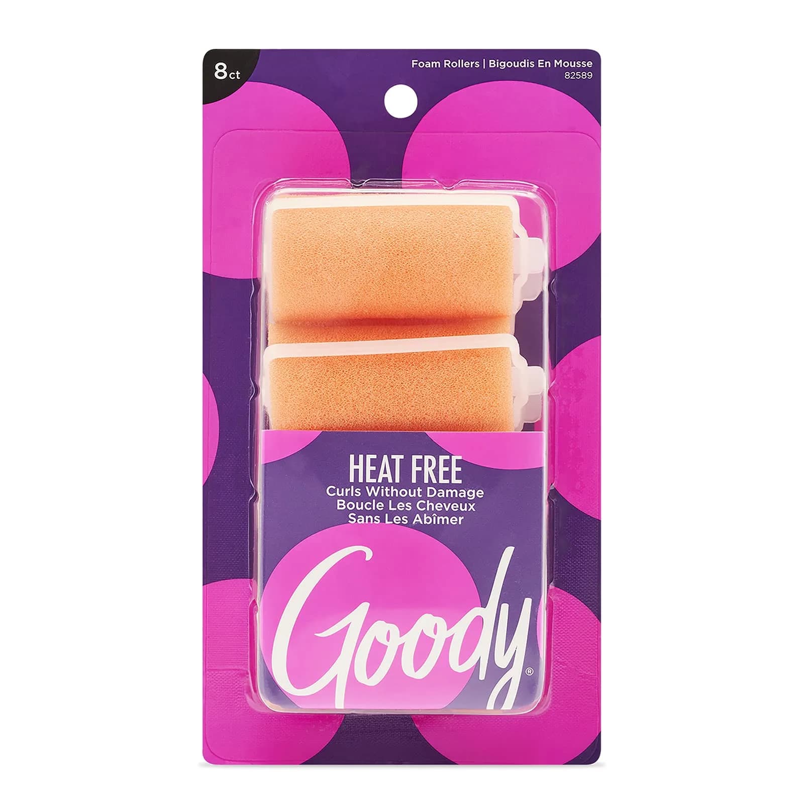 Goody X-Large Foam Hair Rollers (8 Count, Pink) | Heat-Free Curls Overnight