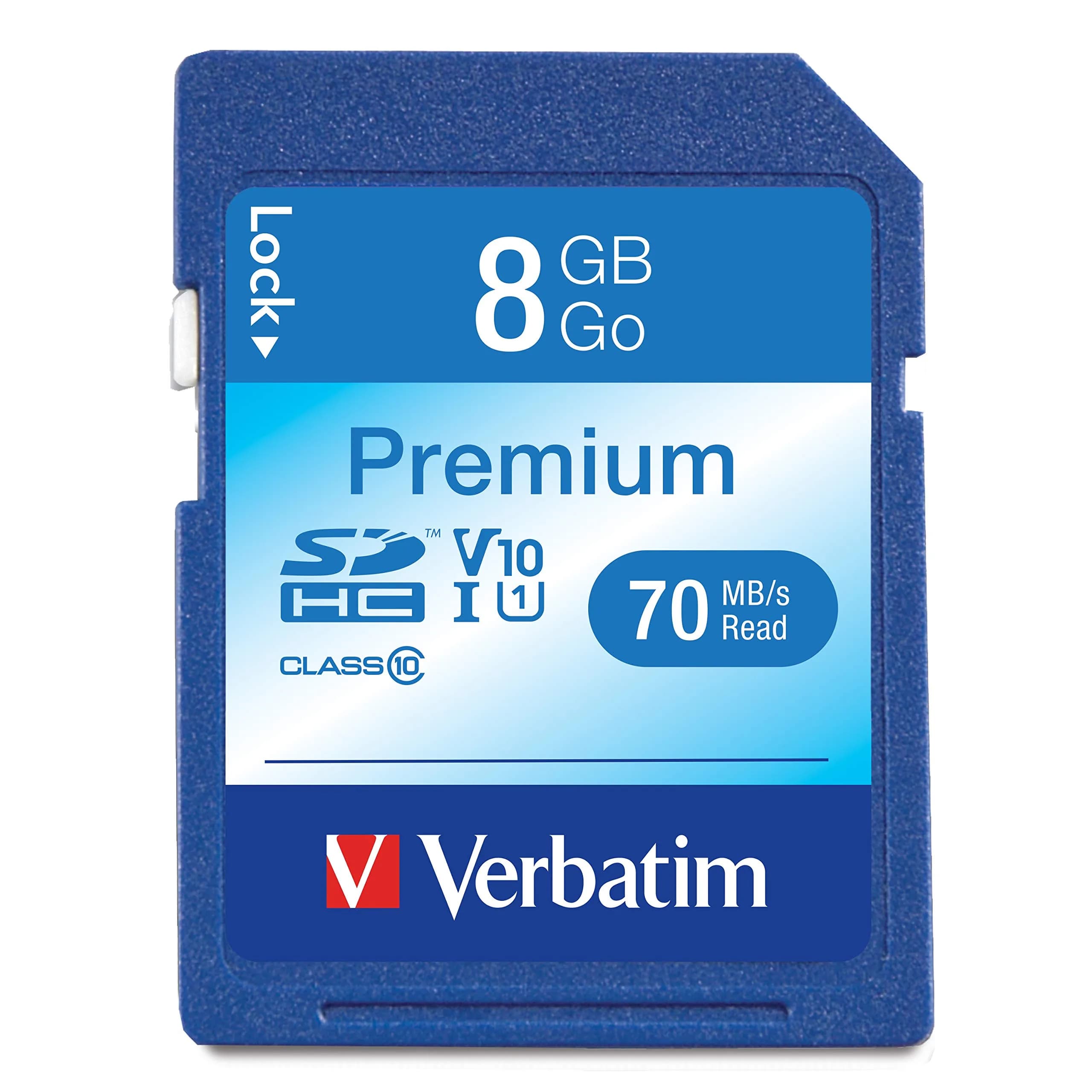 Verbatim Premium 8GB SDHC Camera Memory Card, UHS-I U1 V10 Class 10, 70MB/s Read Speed | Reliable Storage for Full HD Video - main product image
