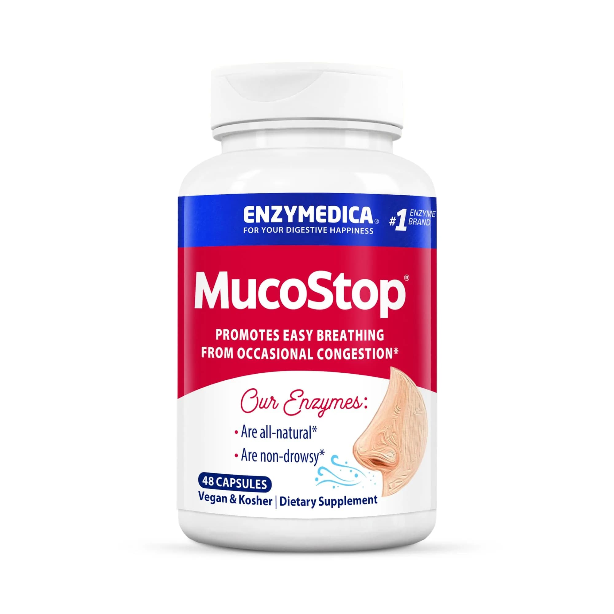 Enzymedica MucoStop Caps - Helps Clear Mucus - 48 Capsules | Natural Enzyme Support for Sinus & Respiratory Comfort