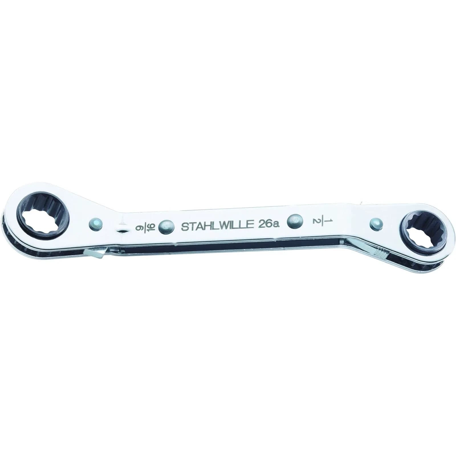 Stahlwille 26a Ratchet Ring Spanner 1/2" x 9/16" | Bi-Hexagon Angled 22 Teeth Chrome Plated 170mm - main product image