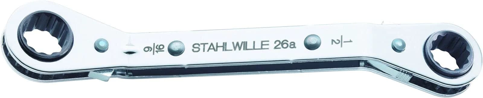 Stahlwille 26a Ratchet Ring Spanner 1/2" x 9/16" | Bi-Hexagon Angled 22 Teeth Chrome Plated 170mm - main product image