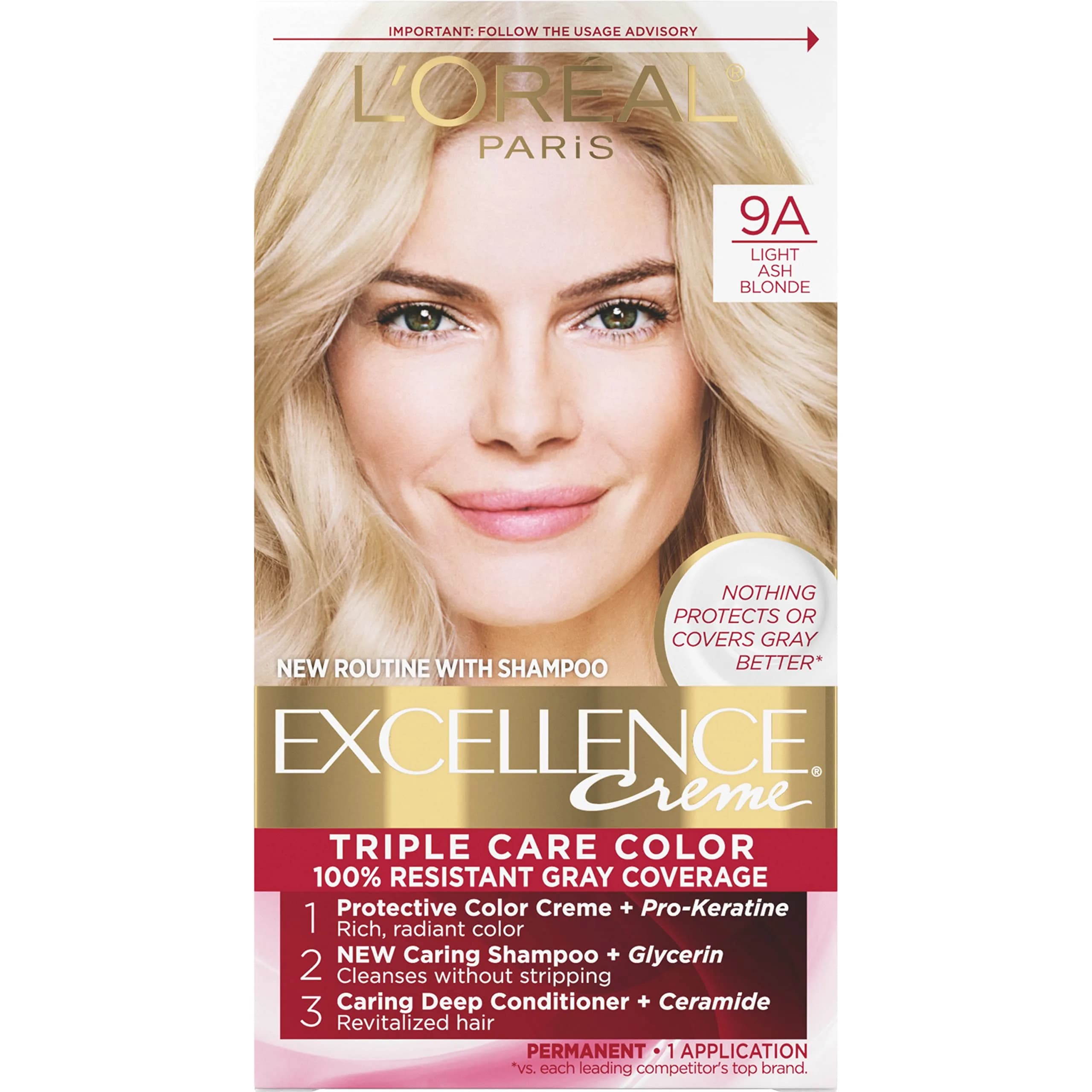 L'Oreal Paris Excellence Creme Permanent Hair Color 9A Light Ash Blonde | Gray Coverage Up to 8 Weeks - main product image