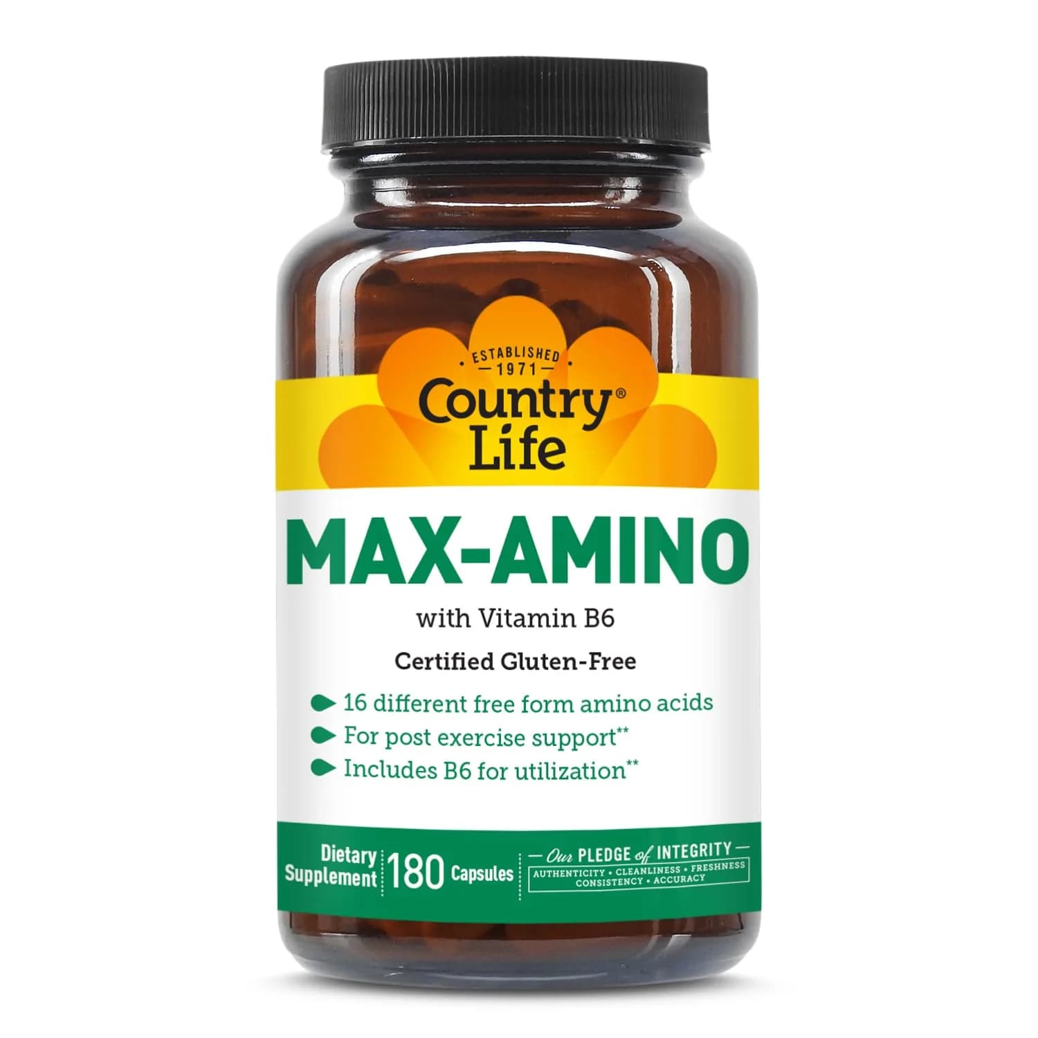 Country Life Maxi-Amino Caps, 16 Free-Form Amino Acids, 180 Capsules | Supports Muscle & Recovery - main product image