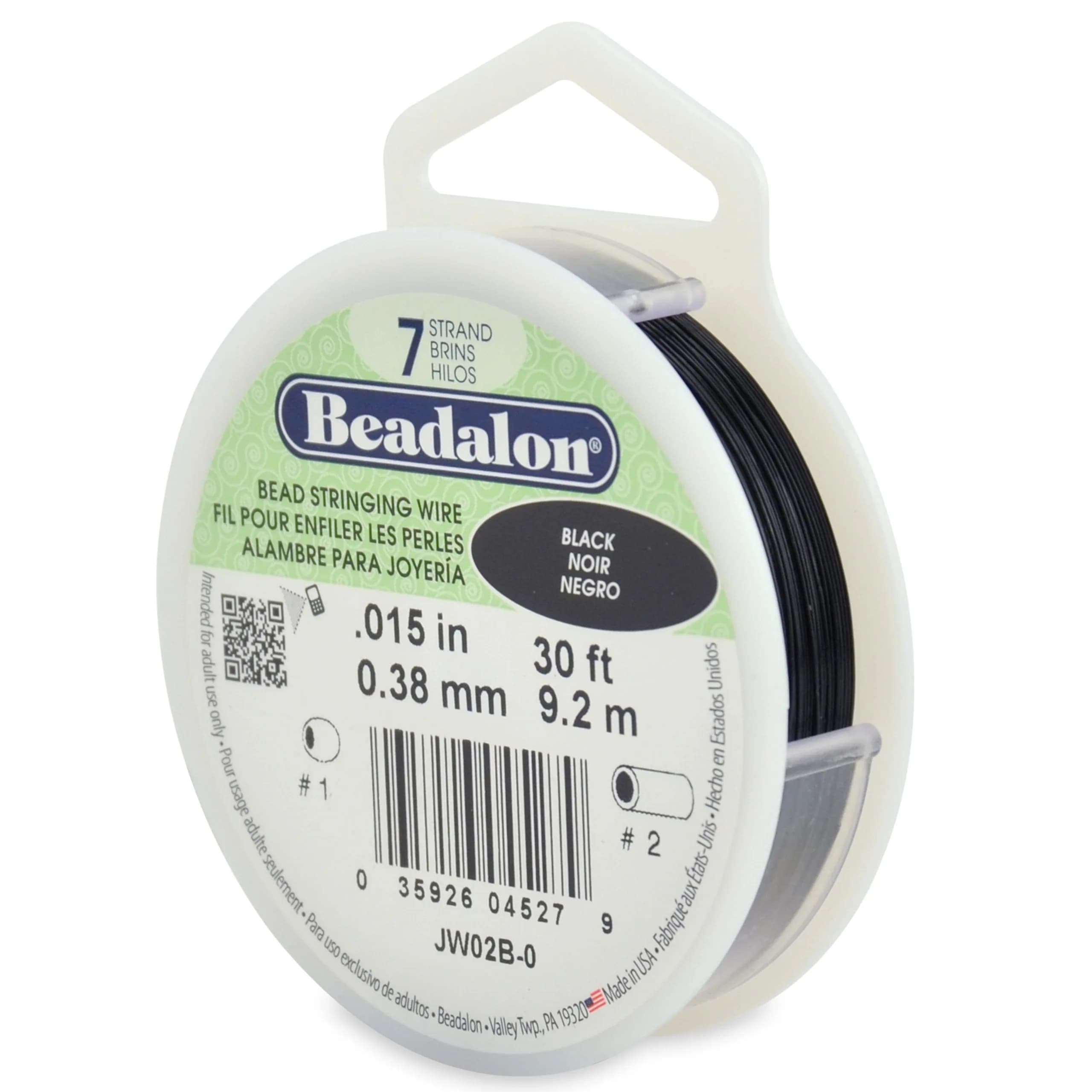 Beadalon 7-Strand Stainless Steel Beading Wire, 0.38 mm (0.015 in) Black | Strong, Flexible, USA-Made Craft Wire - main product image