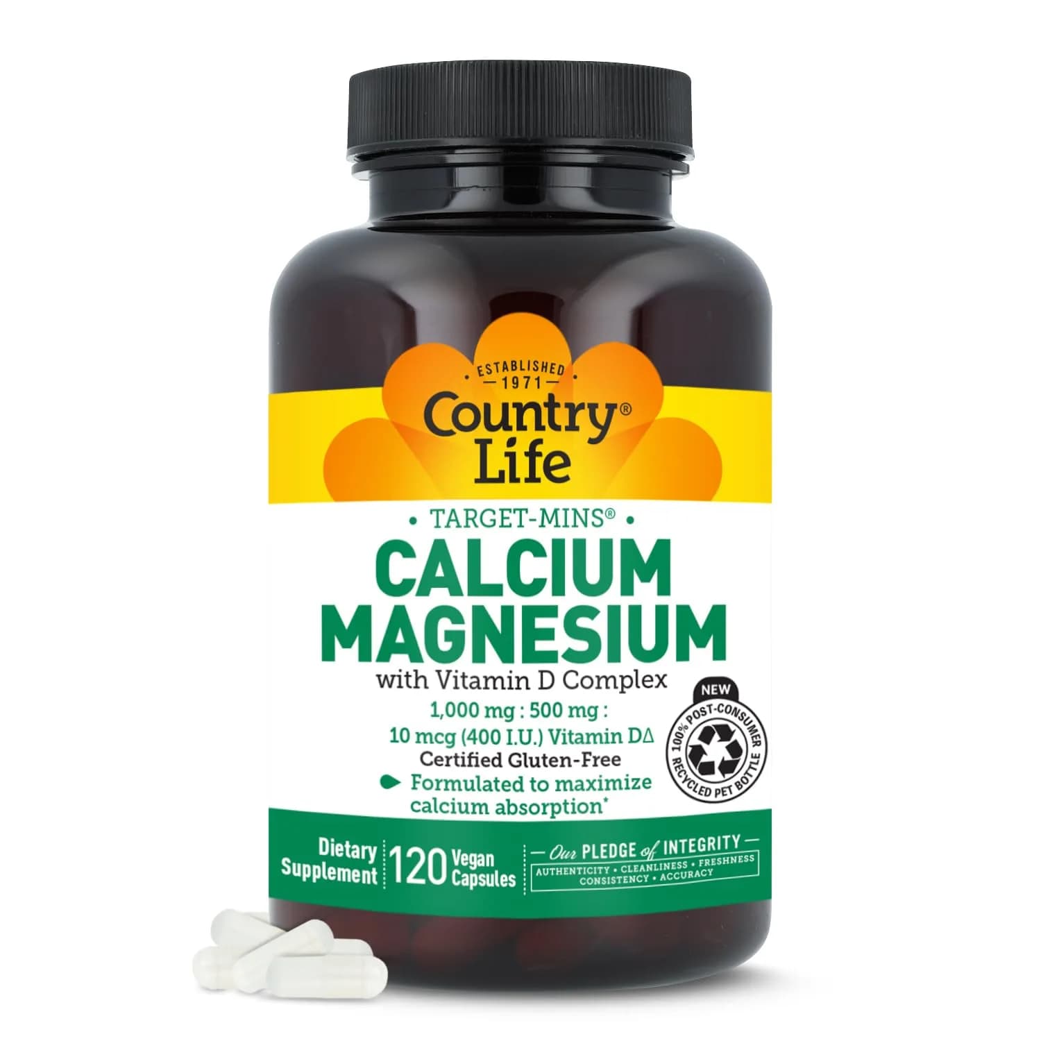 Country Life Target-Mins Calcium Magnesium Vitamin D, 120 Vegan Capsules | Supports Bone & Muscle Health