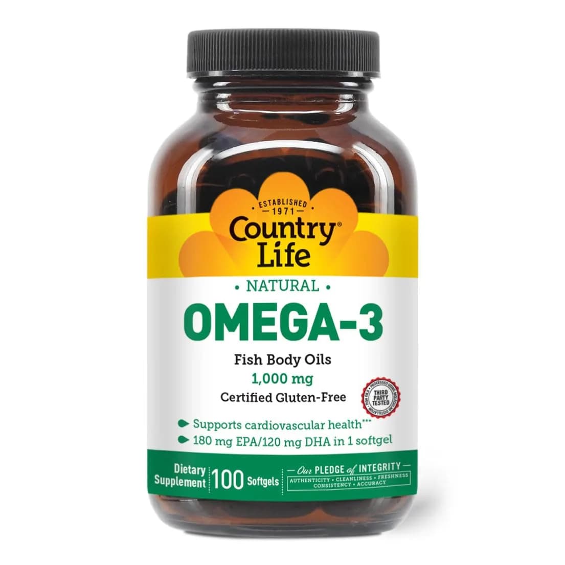Country Life Omega-3 Fish Oil 1000 mg | EPA DHA Support for Heart & Brain (70-120 chars) - main product image