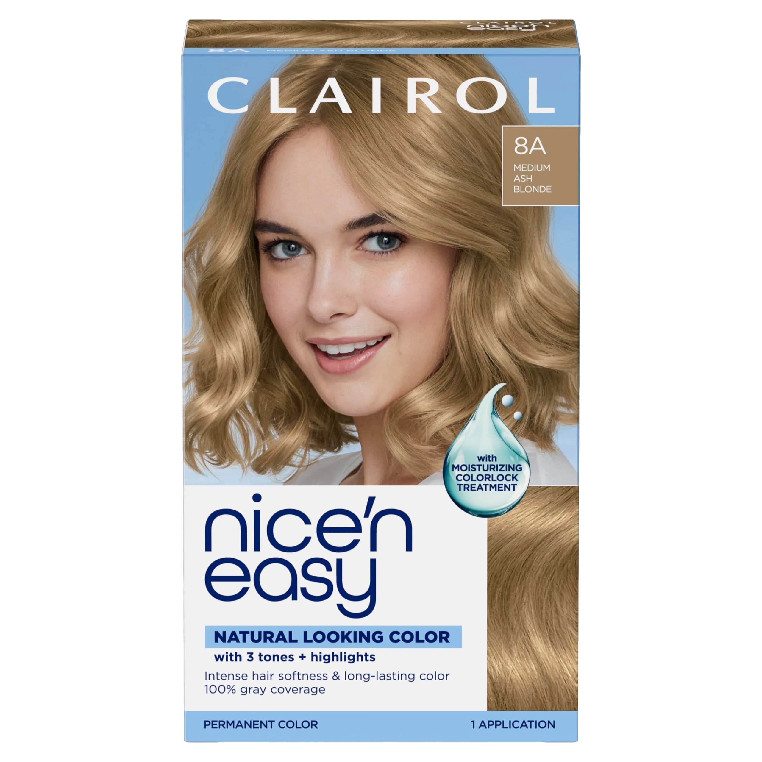 Clairol Nice'n Easy Permanent Hair Dye 8A Medium Ash Blonde 185ml (6.26 Fl Oz) | 100% Gray Coverage - main product image