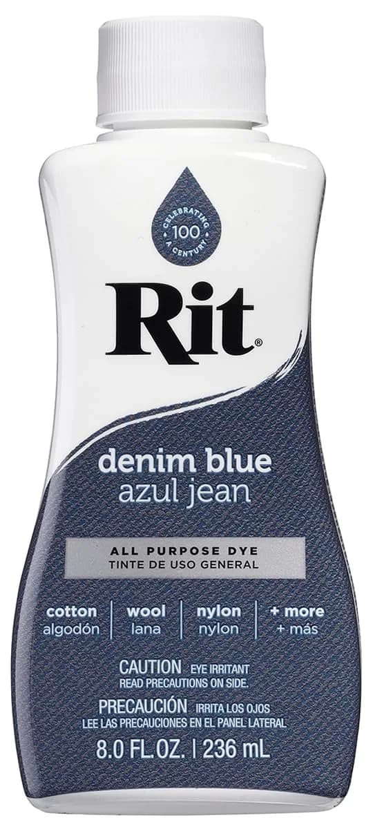 Rit All-Purpose Liquid Dye, Denim Blue 236ml (8 Fl Oz) | Vibrant Color for Natural Fabrics - main product image