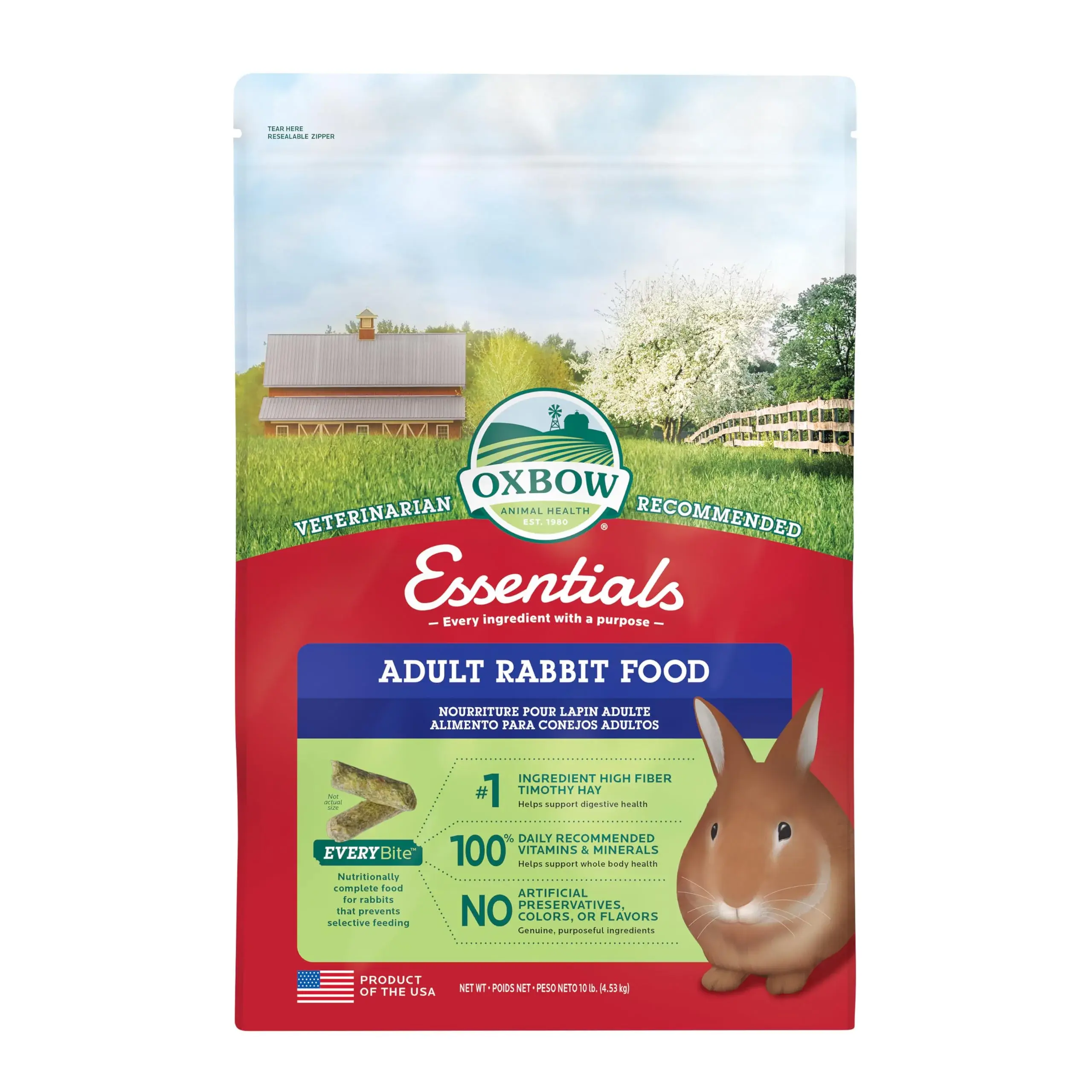 Oxbow Essentials Adult Rabbit Food with Timothy Hay | 4.54 kg (10 lb) - main product image