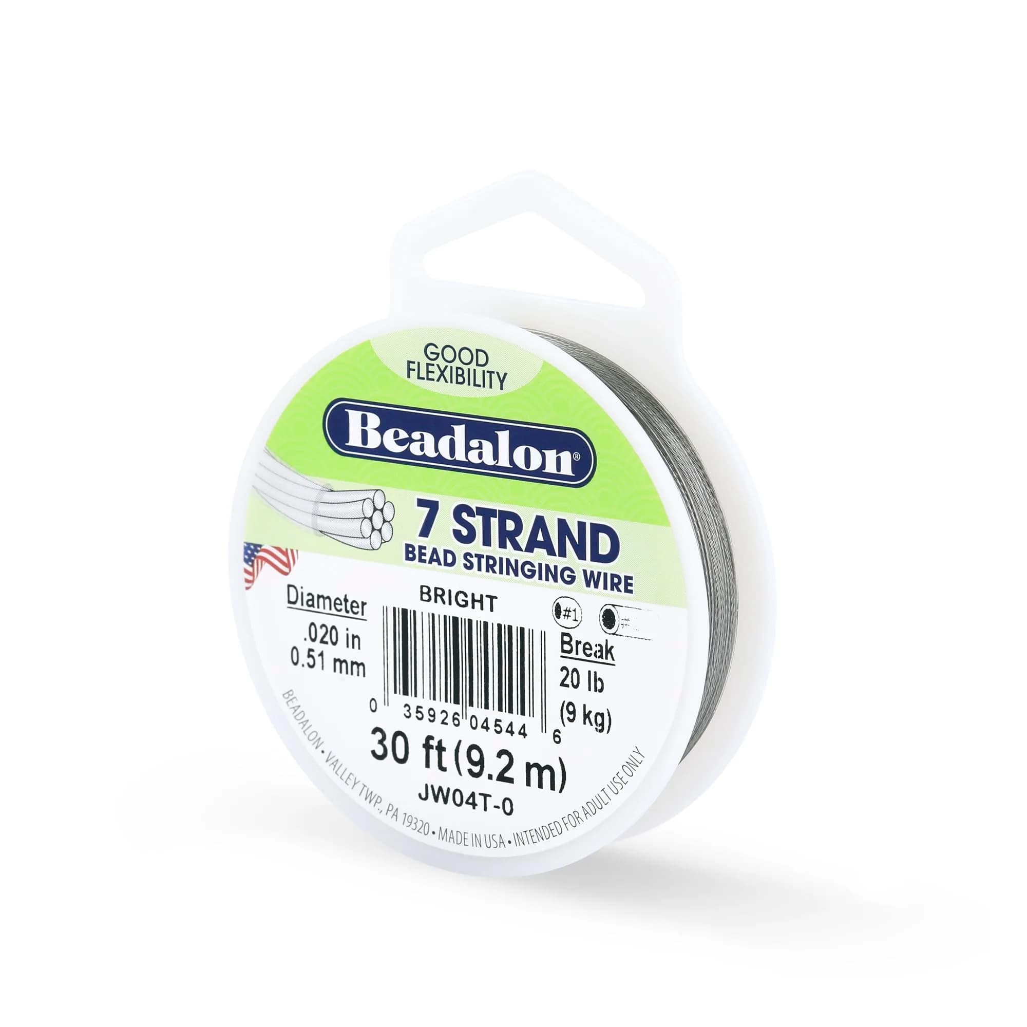 Beadalon 7-Strand Stainless Steel Beading Wire .020 in (0.51 mm) 30 ft | Authentic USA Import for Jewelry Making - main product image