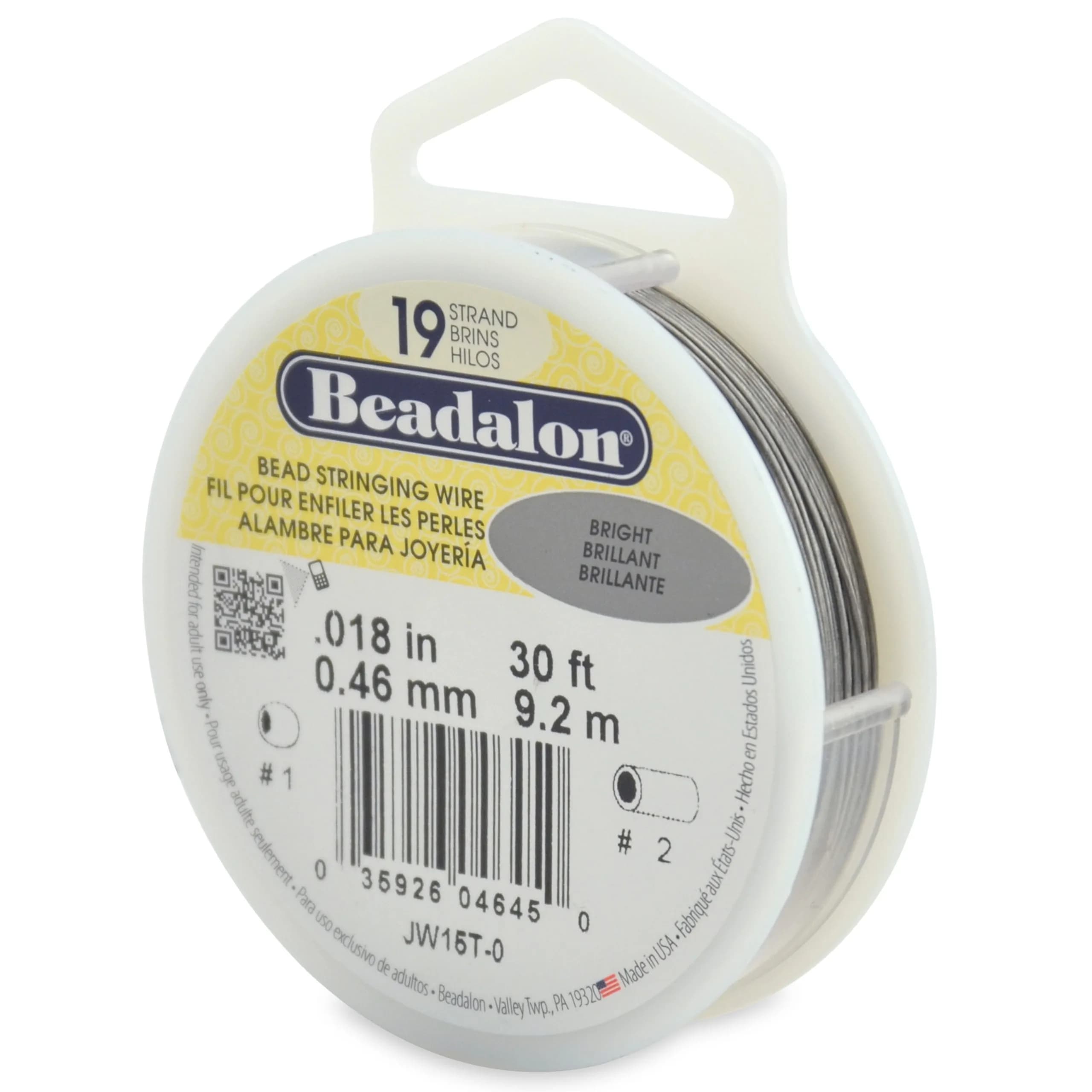 Beadalon Bead Stringing Wire - .018 in / 0.46 mm, Bright, 30ft / 9.2m | Strong nylon-coated jewelry wire - main product image