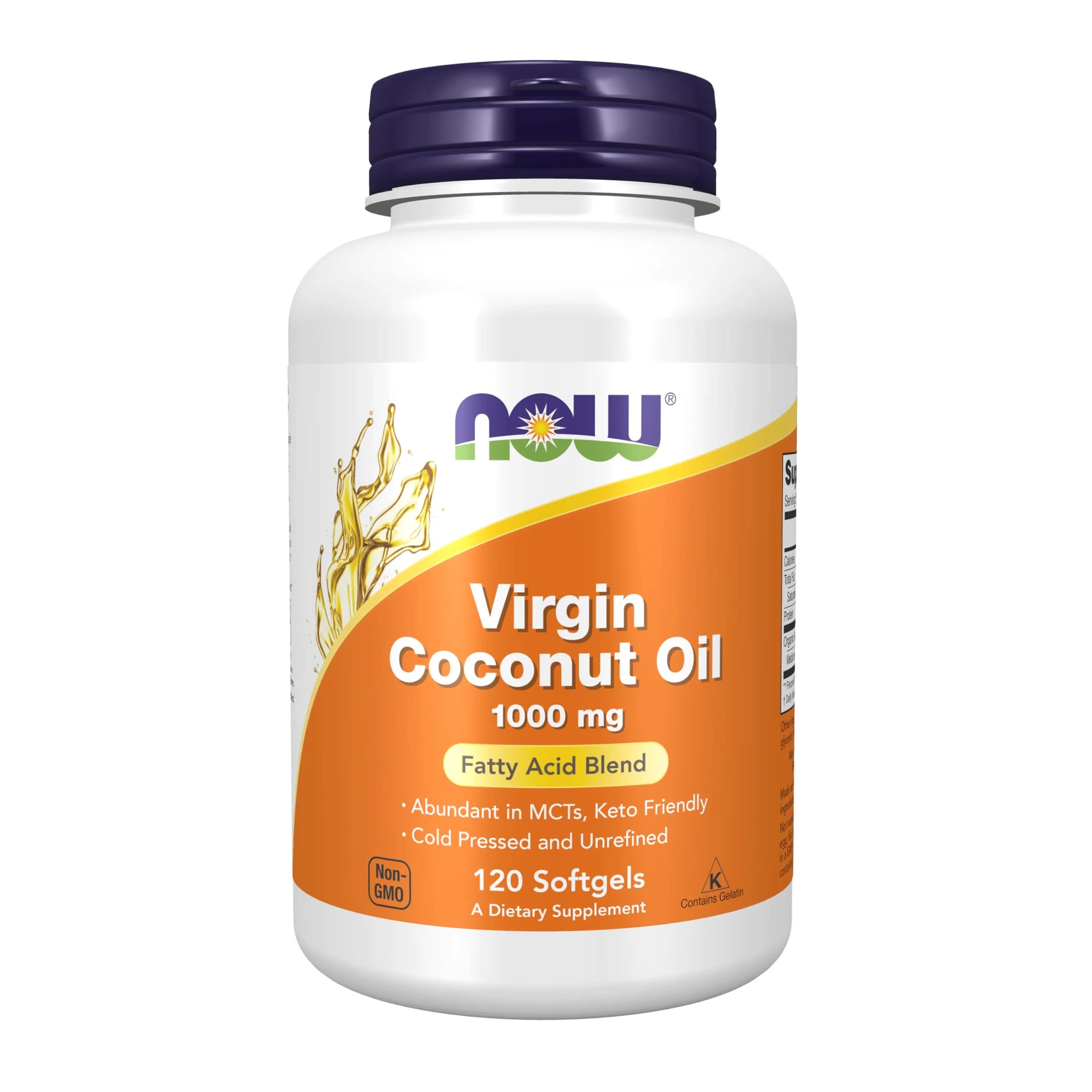 NOW Virgin Coconut Oil 1000 mg | Cold Pressed & Unrefined, 120 Softgels | Natural MCTs Support Healthy Lipids - main product image