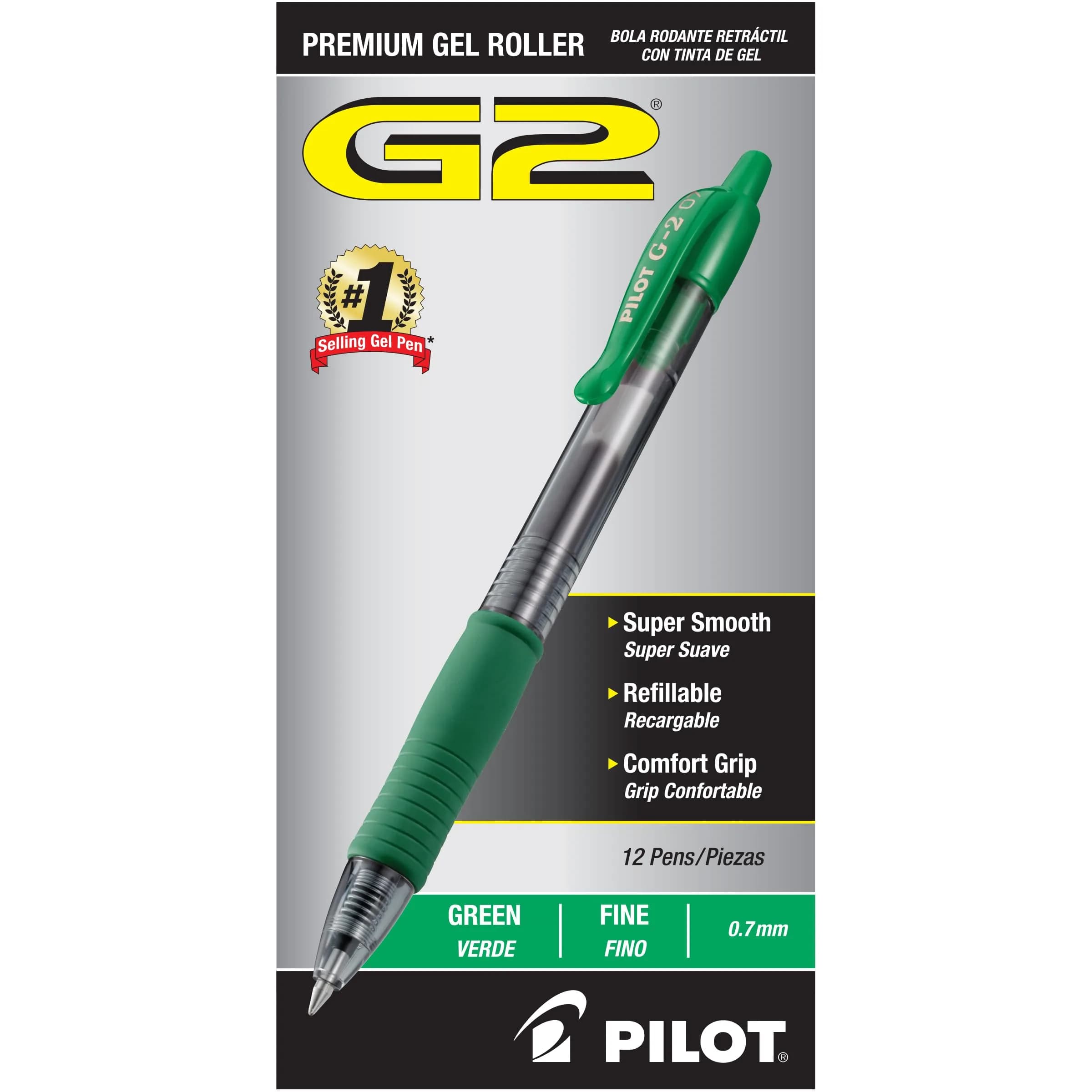 PILOT G2 Premium Gel Roller Pens, Green Ink Fine Point, Pack of 12 | Smooth Writing, Long-Lasting, Comfortable Grip - main product image