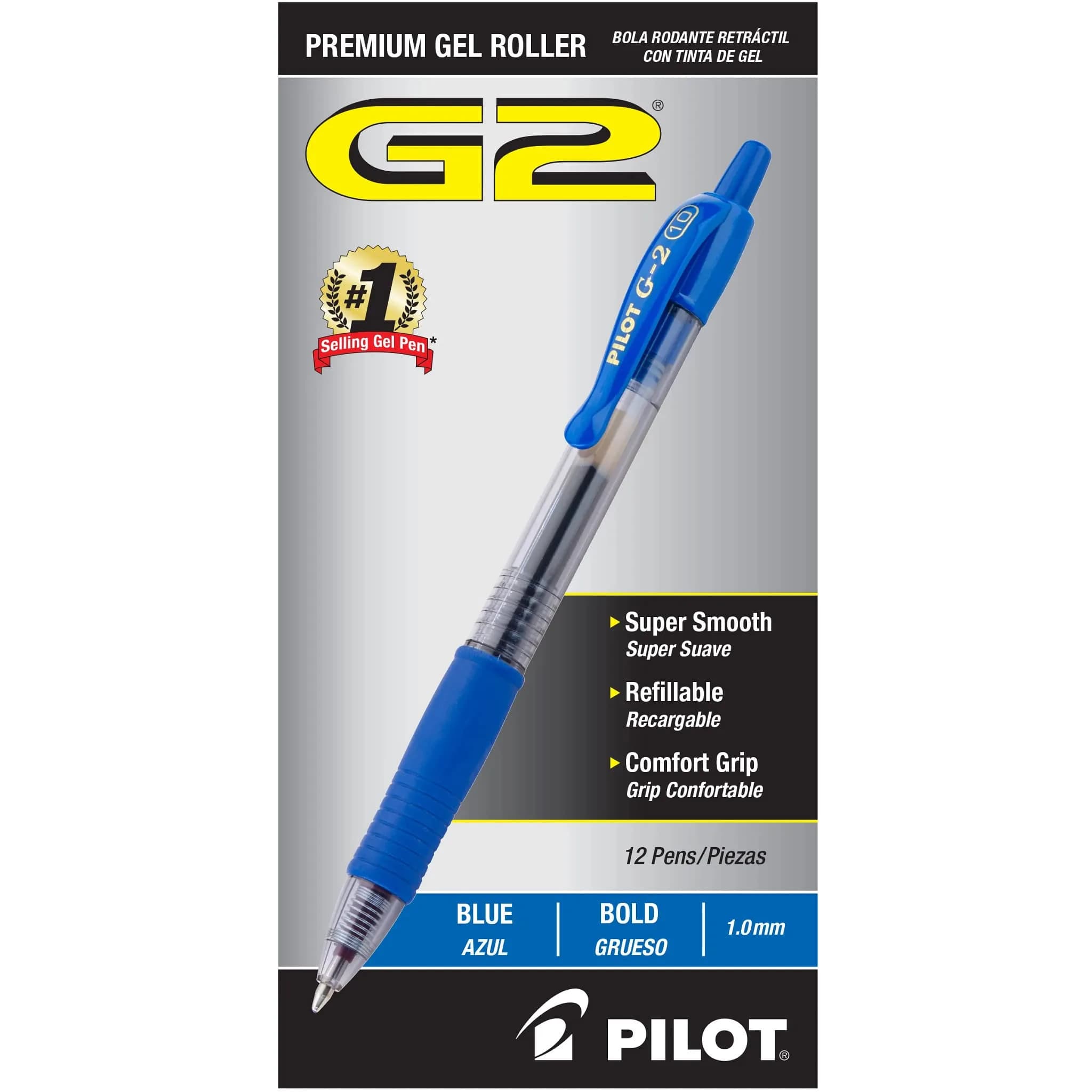 Pilot G2 Premium Gel Roller Pens, Bold Point 1 mm, Blue Ink Pens Bold Point, Pack of 12 | Longest Writing Gel Pen - main product image