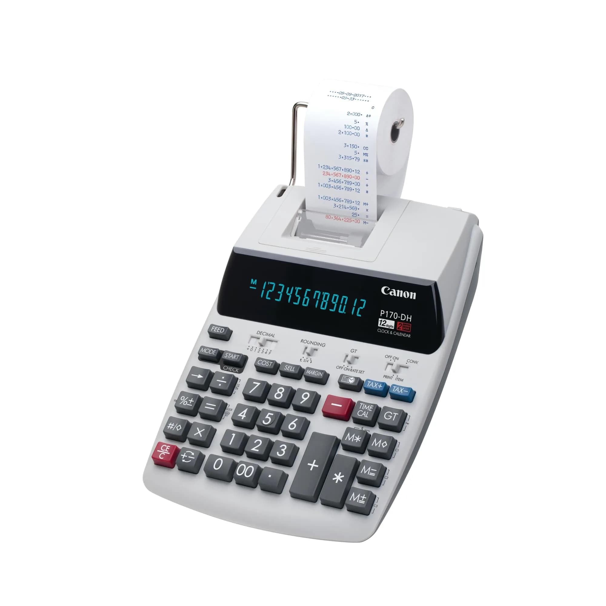 Canon P170-DH-3 Printing Calculator | Portable 12-Digit Business Tool with Tax & Currency Conversion