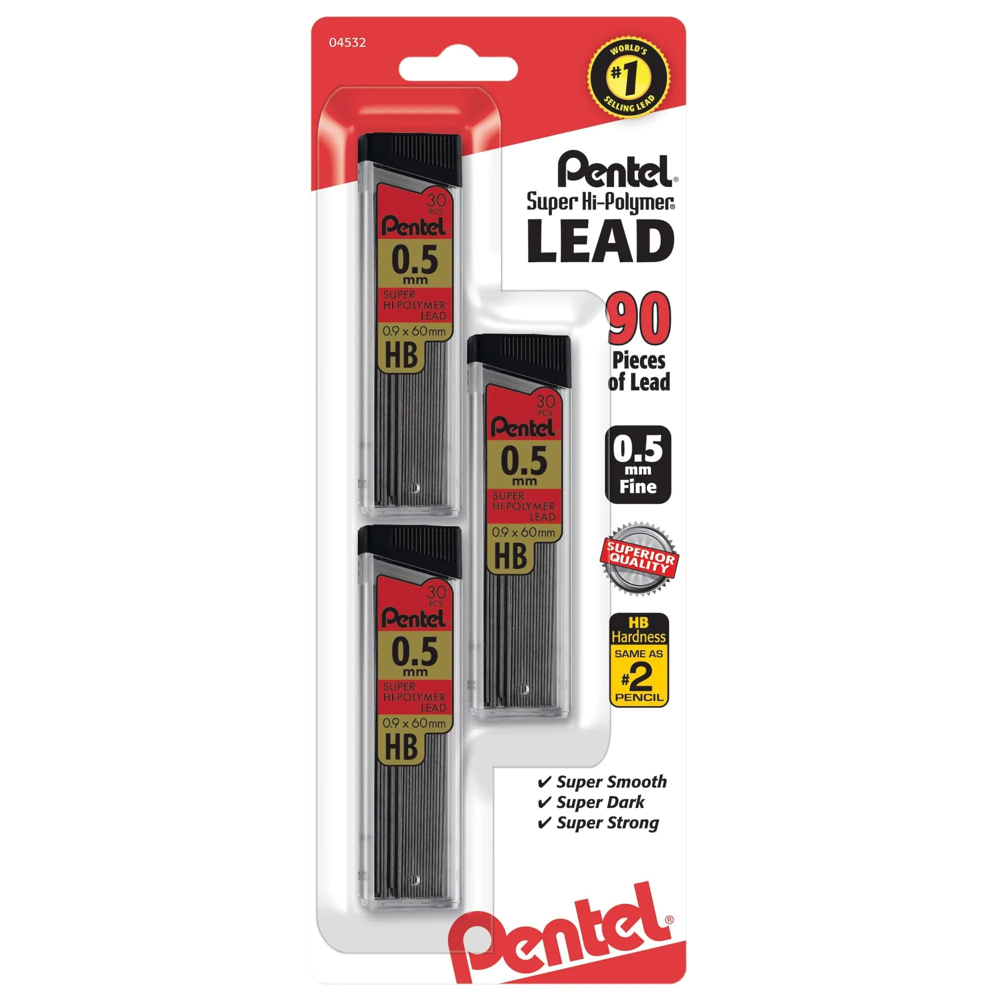Pentel Super Hi-Polymer Lead Refills 0.5mm HB 90 Pieces | Smooth & Strong for Daily Writing - main product image