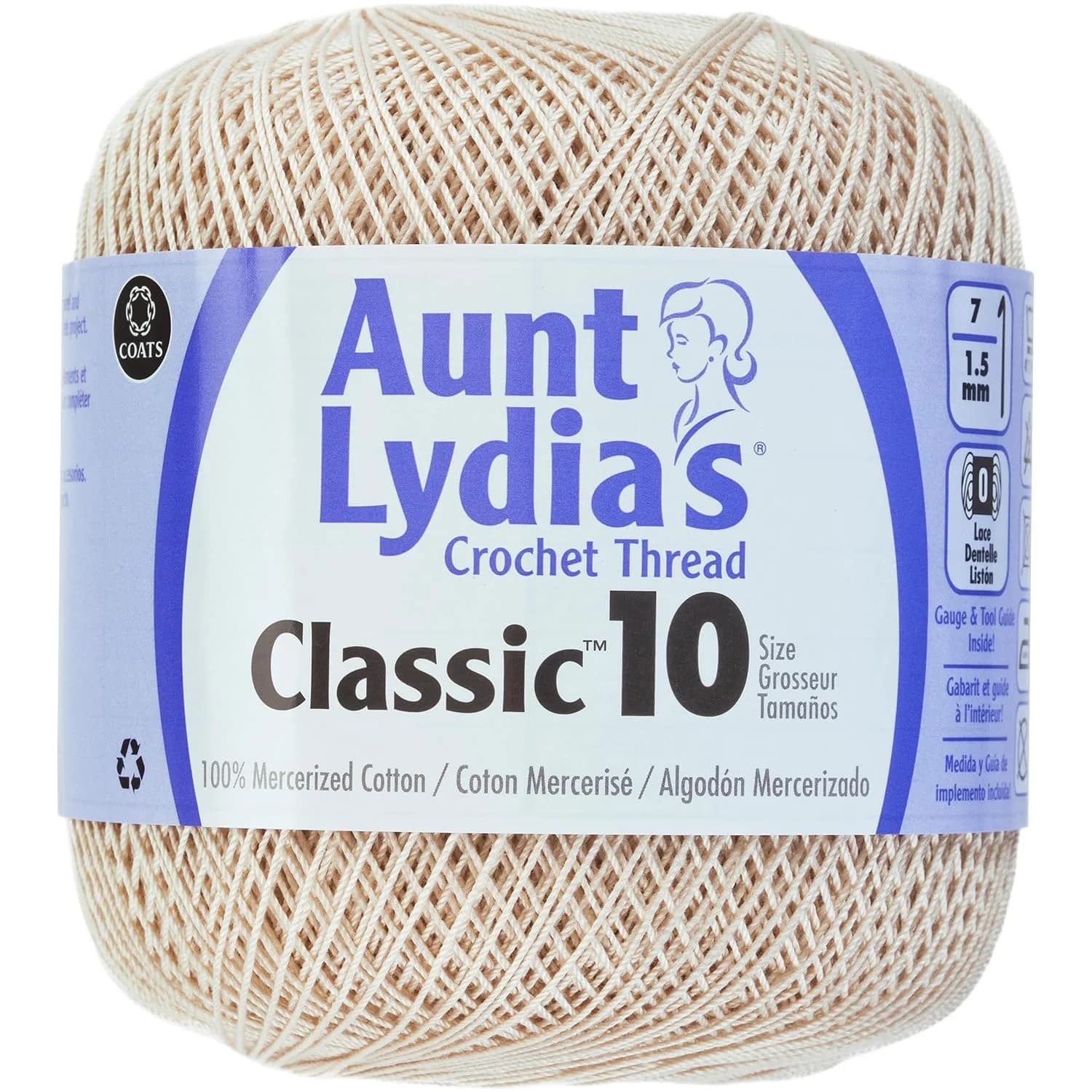 Red Heart Aunt Lydia's Crochet Cotton Classic Size 10 Natural Yarn | 350yd (320m) Mercerized Cotton - main product image