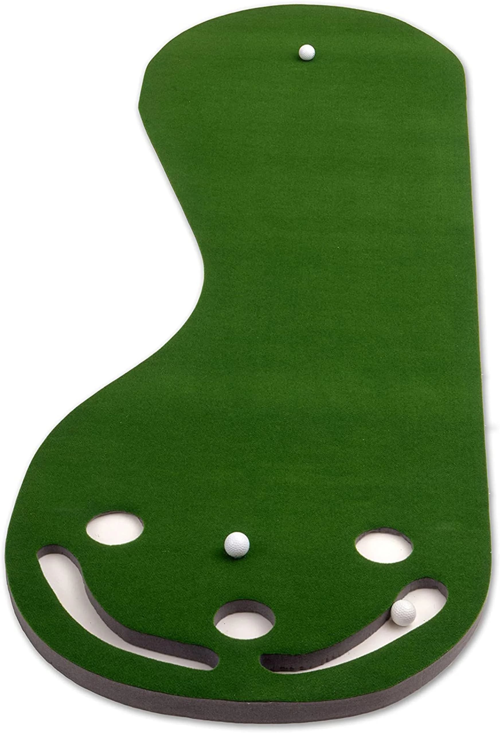 PUTT-A-BOUT Grassroots Par Three Putting Green 2.74 m x 0.91 m (9ft x 3ft) | Kidney-Shaped Practice Mat with 3 Cups - main product image