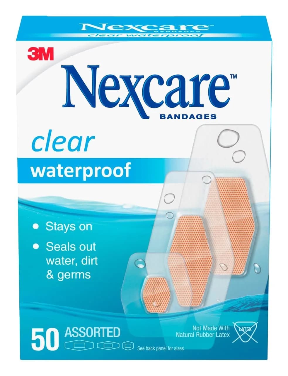 Nexcare Waterproof Clear Bandages Assorted Sizes | 3 Packs, 150 Count - main product image