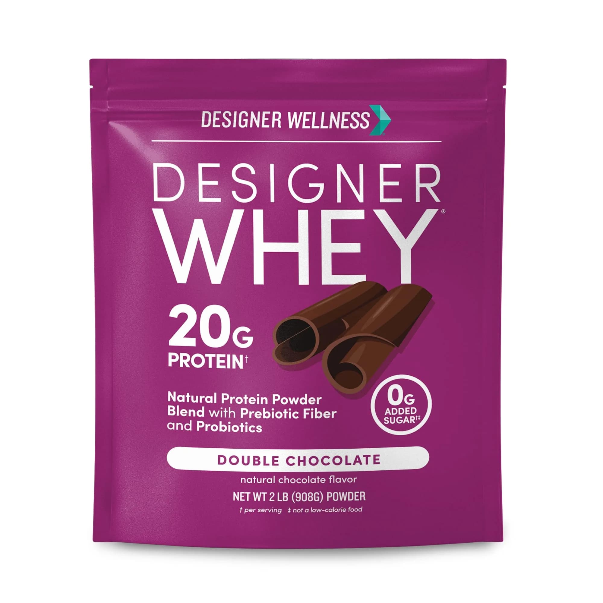 Designer Wellness Double Chocolate Whey Protein Powder 2lb | Natural, GMO-Free, Gluten-Free, Keto Friendly