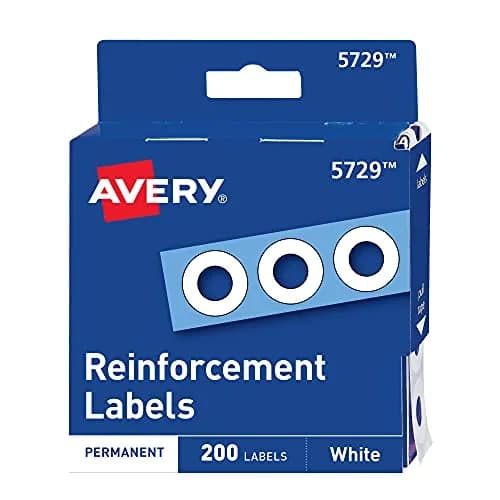 Avery Self-Adhesive Hole Reinforcement Stickers White 200 Labels (0.25 inch Diameter) | Reinforce Binder Holes — White