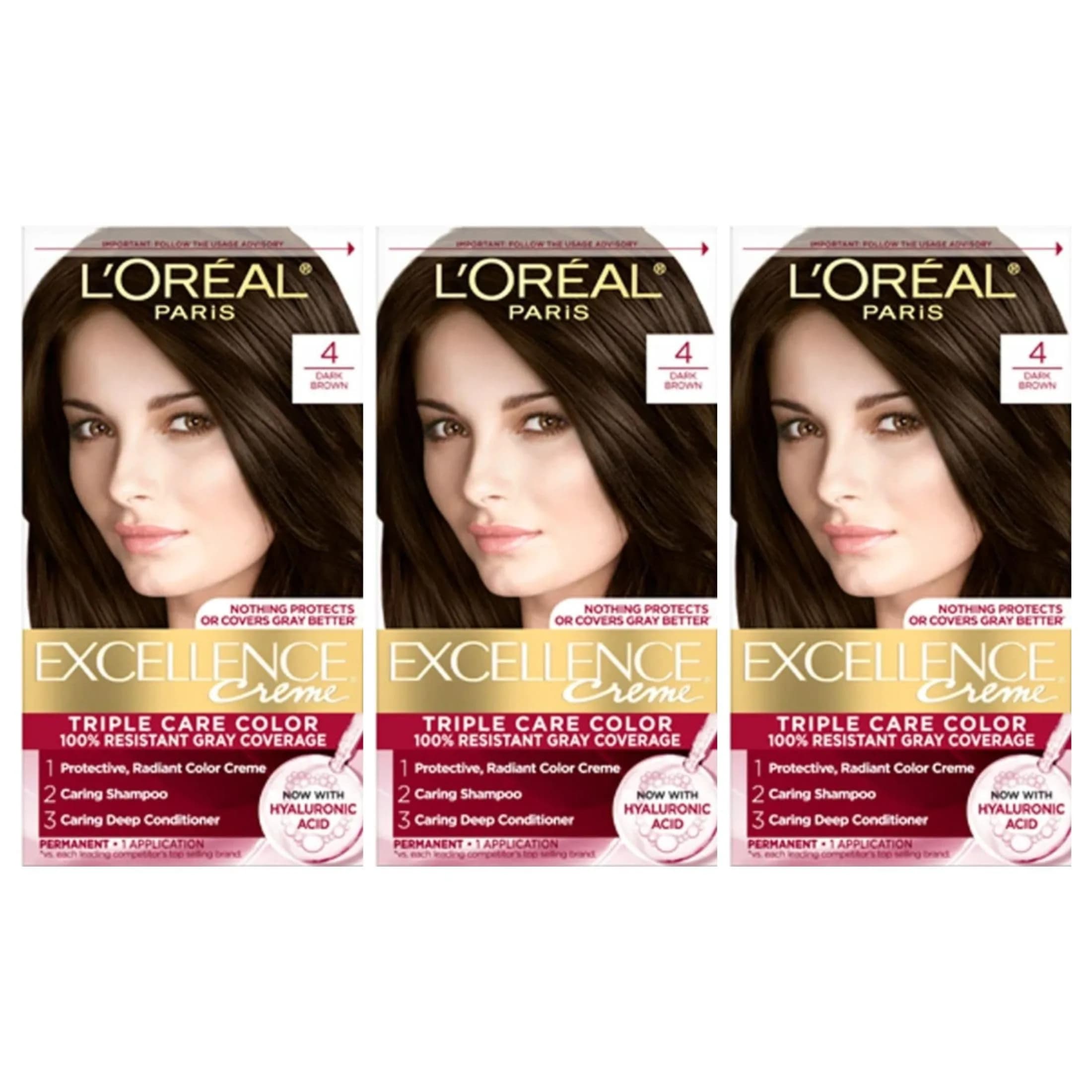 L’Oreal Paris Excellence Triple Protection Color Creme, Dark Brown/Natural 4 | Long-lasting gray coverage, nourishing formula