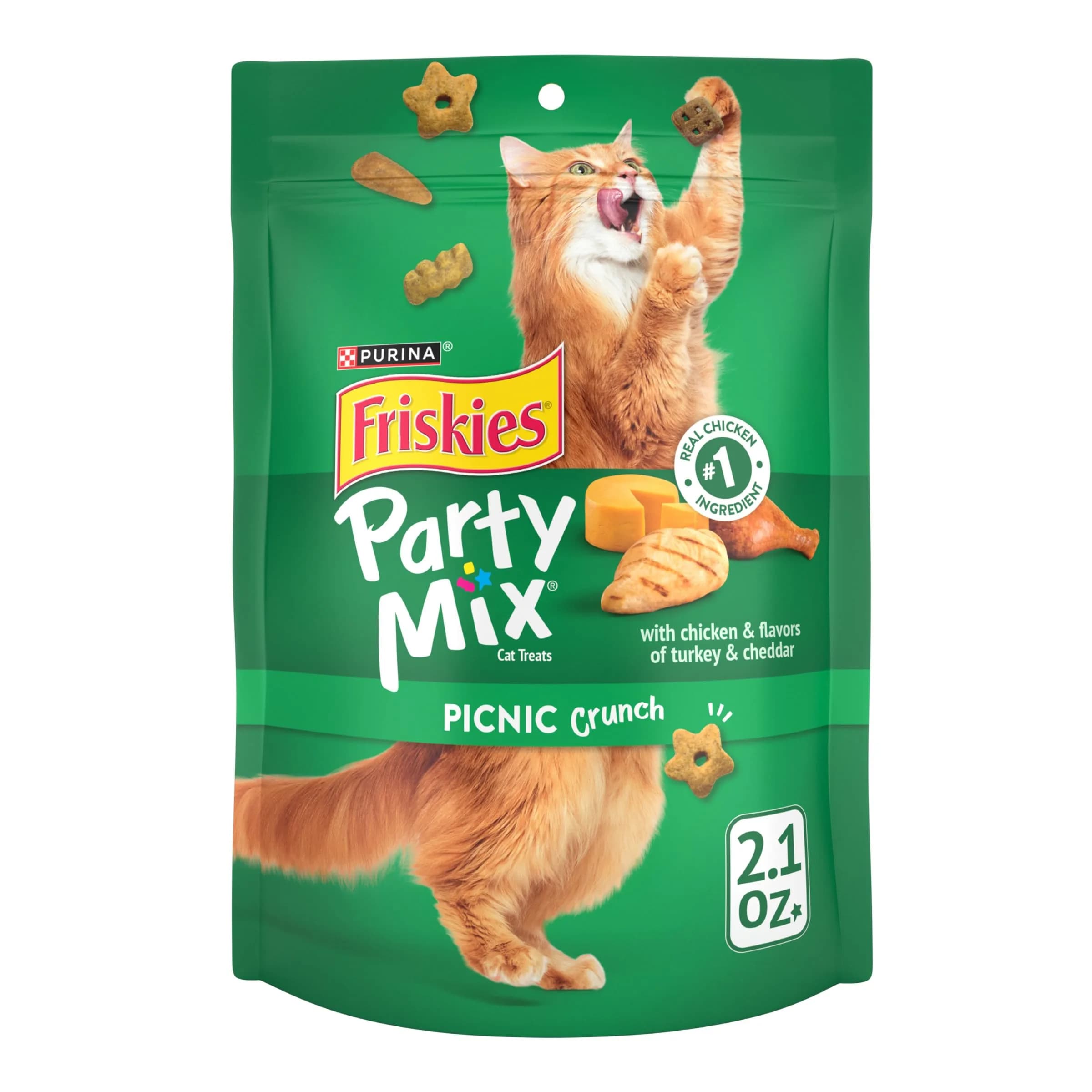 Friskies Purina Party Mix Picnic Crunch Cat Treats 2.1 oz (10 Pack) | Crunchy, Real Chicken & Flavorful