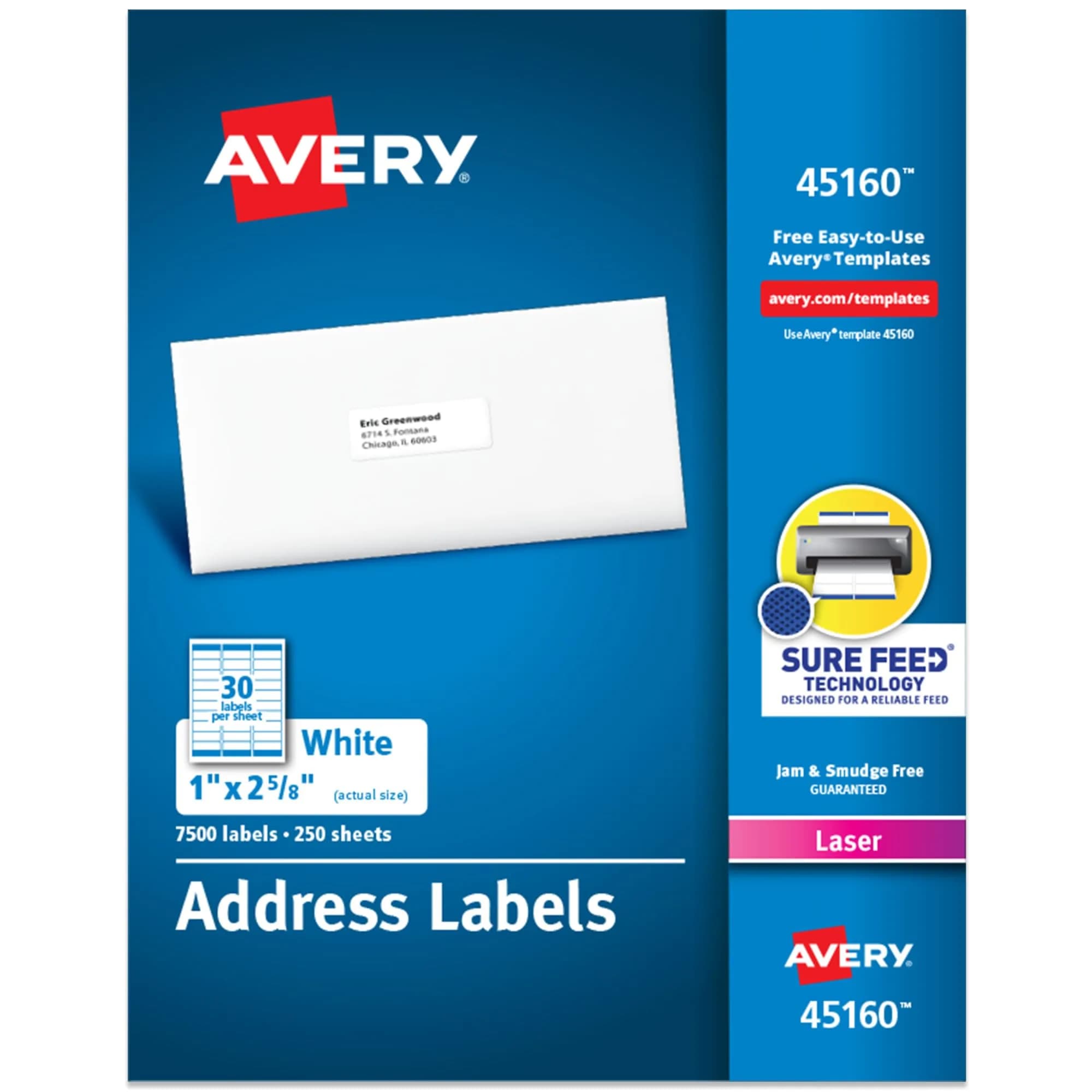 Avery Easy Peel Printable Address Labels, Sure Feed Technology, 1" x 2-5/8" (7,500 Labels) - main product image