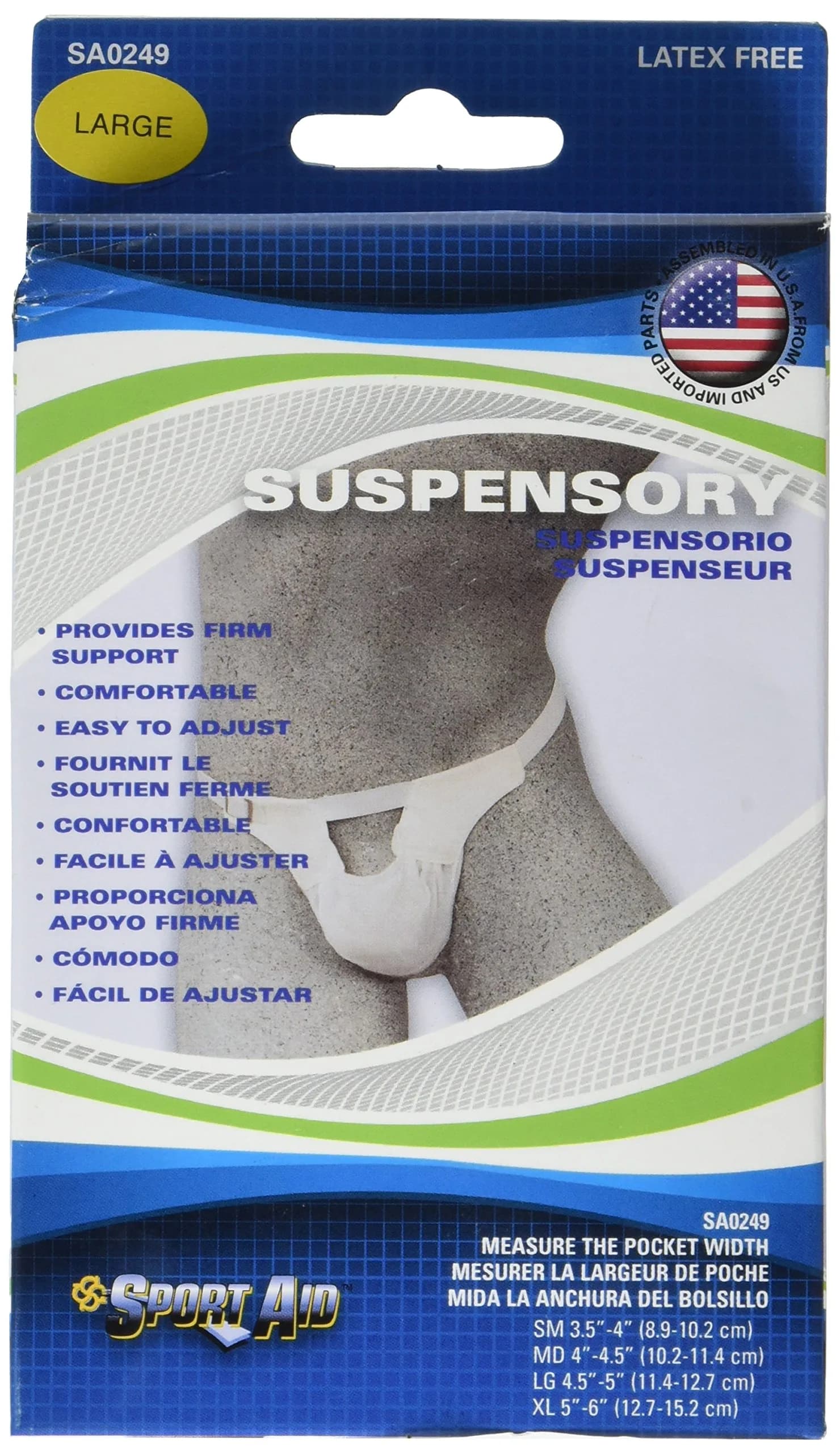 SportAid Suspensory with Elastic Waist Band, Large | Fits 4.5-5 inches, Supports Hip & Waist