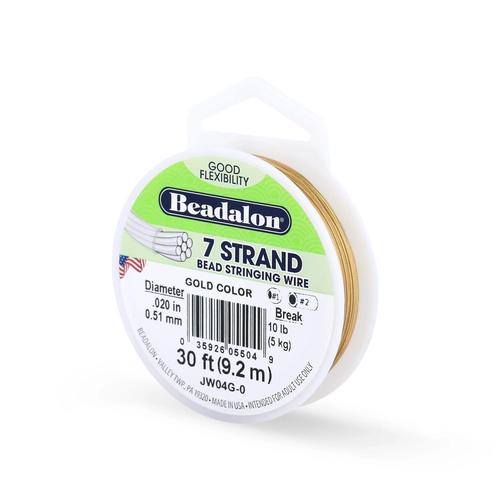 Beadalon 7-Strand Stainless Steel Beading Wire, 0.51 mm (0.020 in) Gold, 9.2 m (30 ft) | USA-Sourced for Durable Jewelry Making - main product image