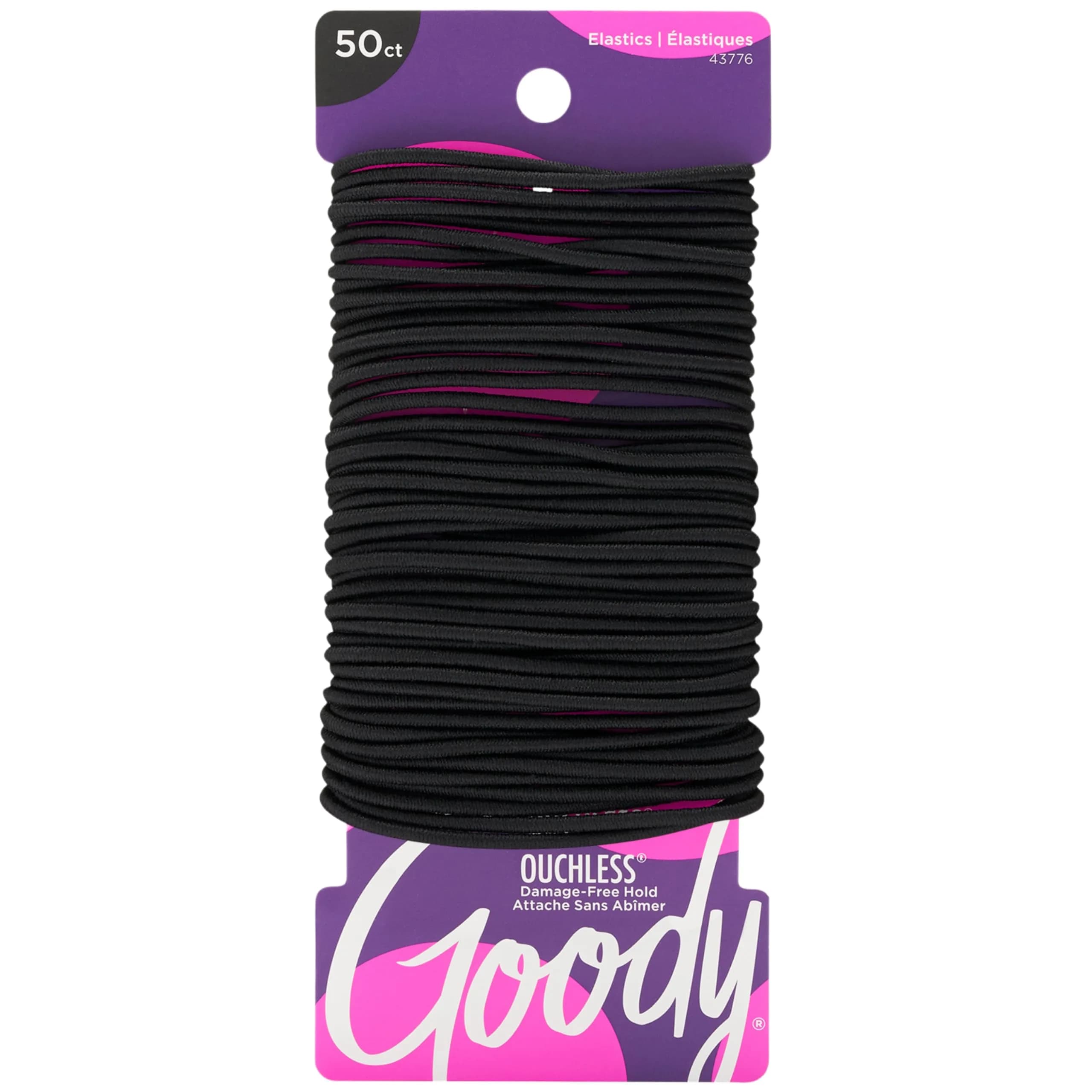 Goody Ouchless Hair Elastics – 50 Count Black | No-Snag, No-Breakage Hold for Fine to Medium Hair - main product image