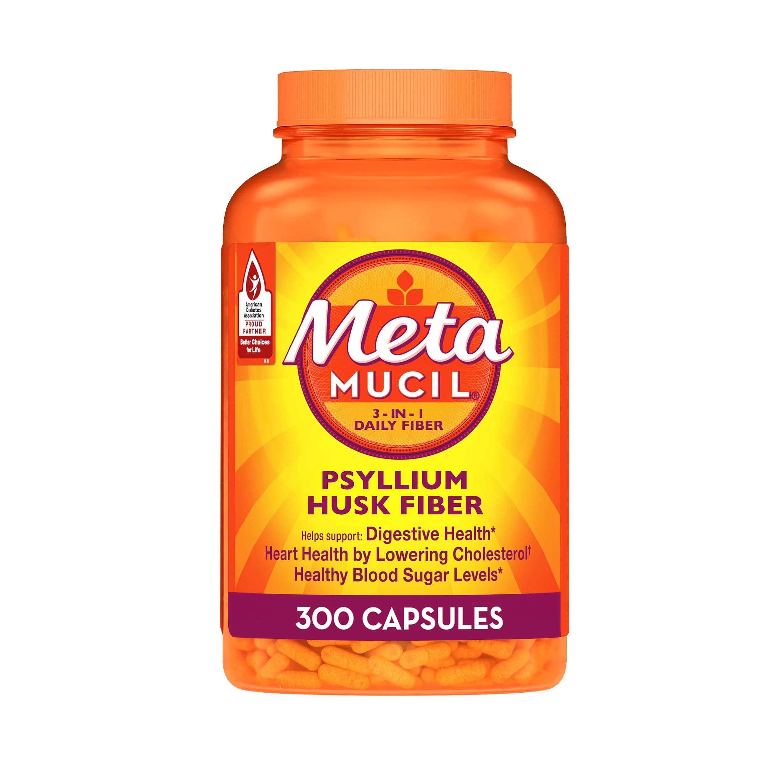 Metamucil Psyllium Husk Fiber Capsules, 300 Count | USA-Sourced Digestive Health Supplement - main product image