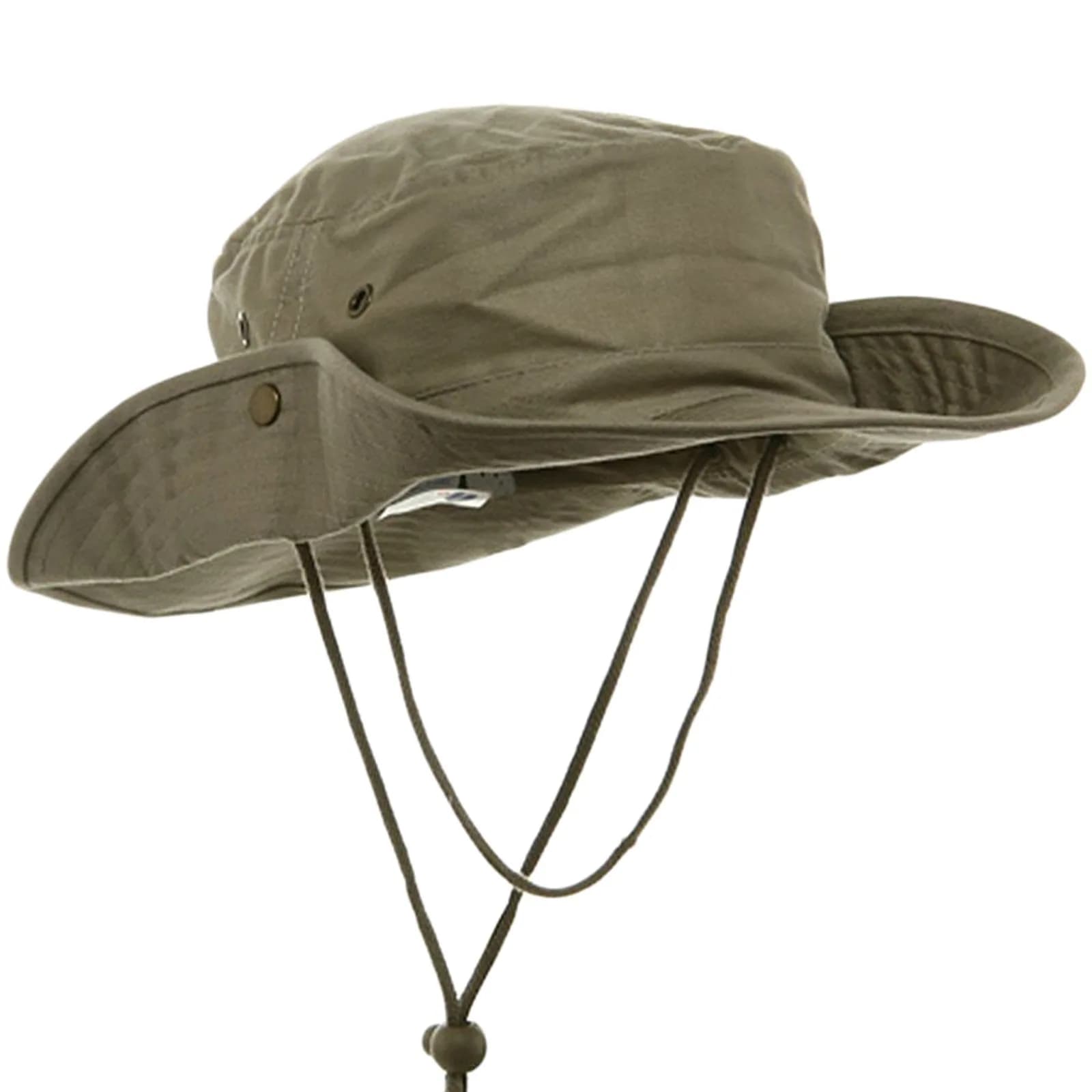 Mega Cap Khaki Aussie Fishing Hat Medium | Wide Brim with Chin Cord & Side Snaps