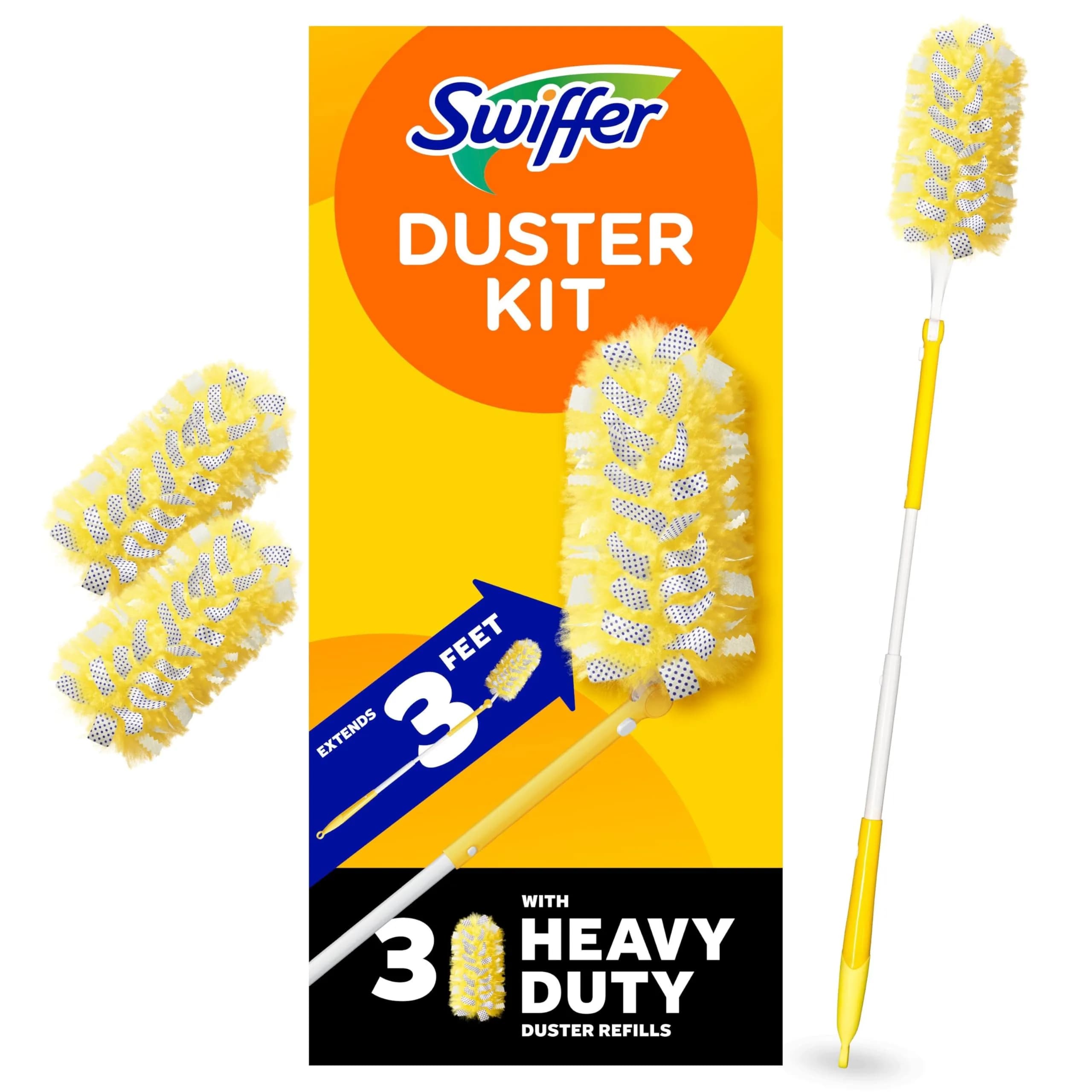 Swiffer Heavy Duty Duster Kit with 3 ft Extendable Handle & 3 Refills | Picks Up 5X More Dust Than Feather Duster