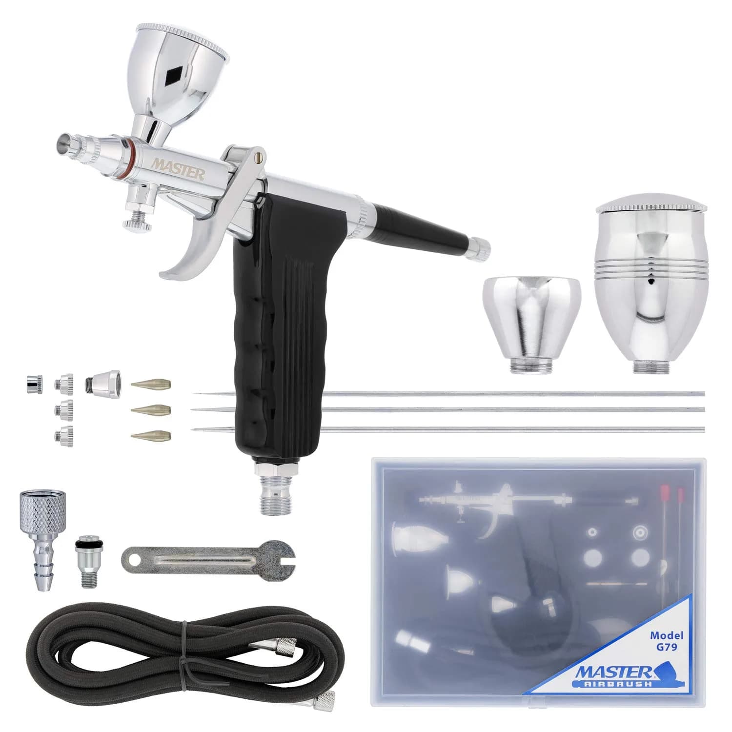 Master Airbrush G79 Precision Fixed Dual-Action Trigger Style Airbrush Set with 3 Tip Sizes & Cups | Gravity Feed - main product image