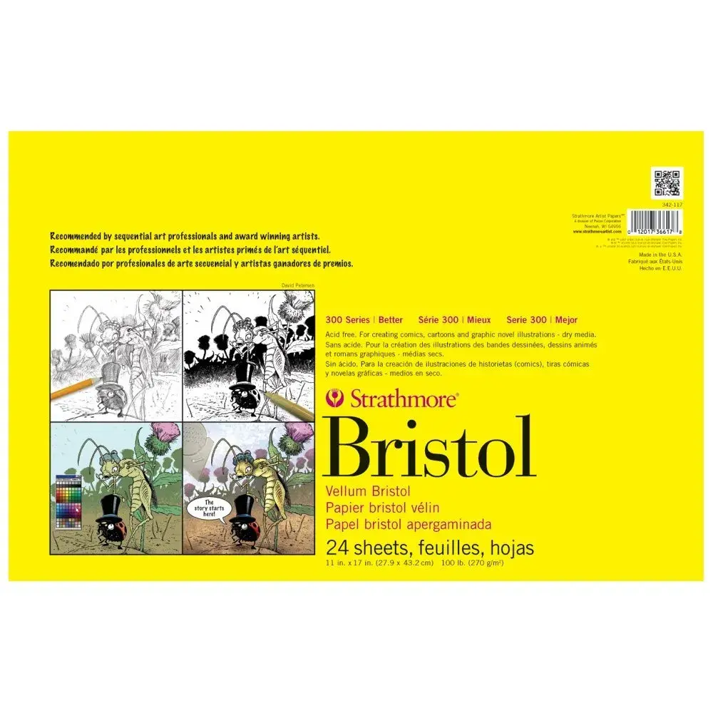 Strathmore 300 Series Bristol Paper Pad, Vellum, Tape Bound, 11x17 inches (270g/100lb) | Artist Paper for Comics, Pen & Ink - main product image
