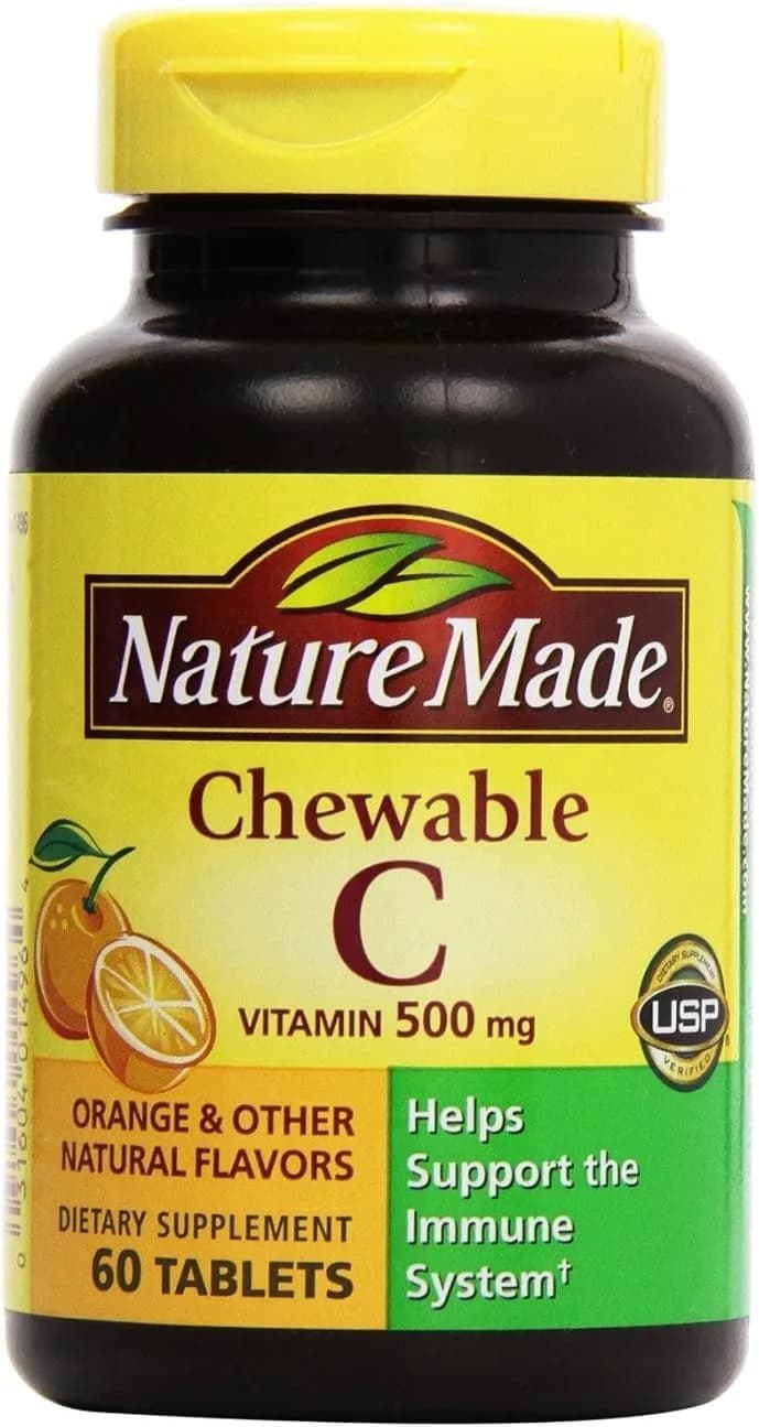 Nature Made Vitamin C 500 mg Chewable Tablets 120 Count (2 x 60) | Supports Immune System & Collagen Production - main product image