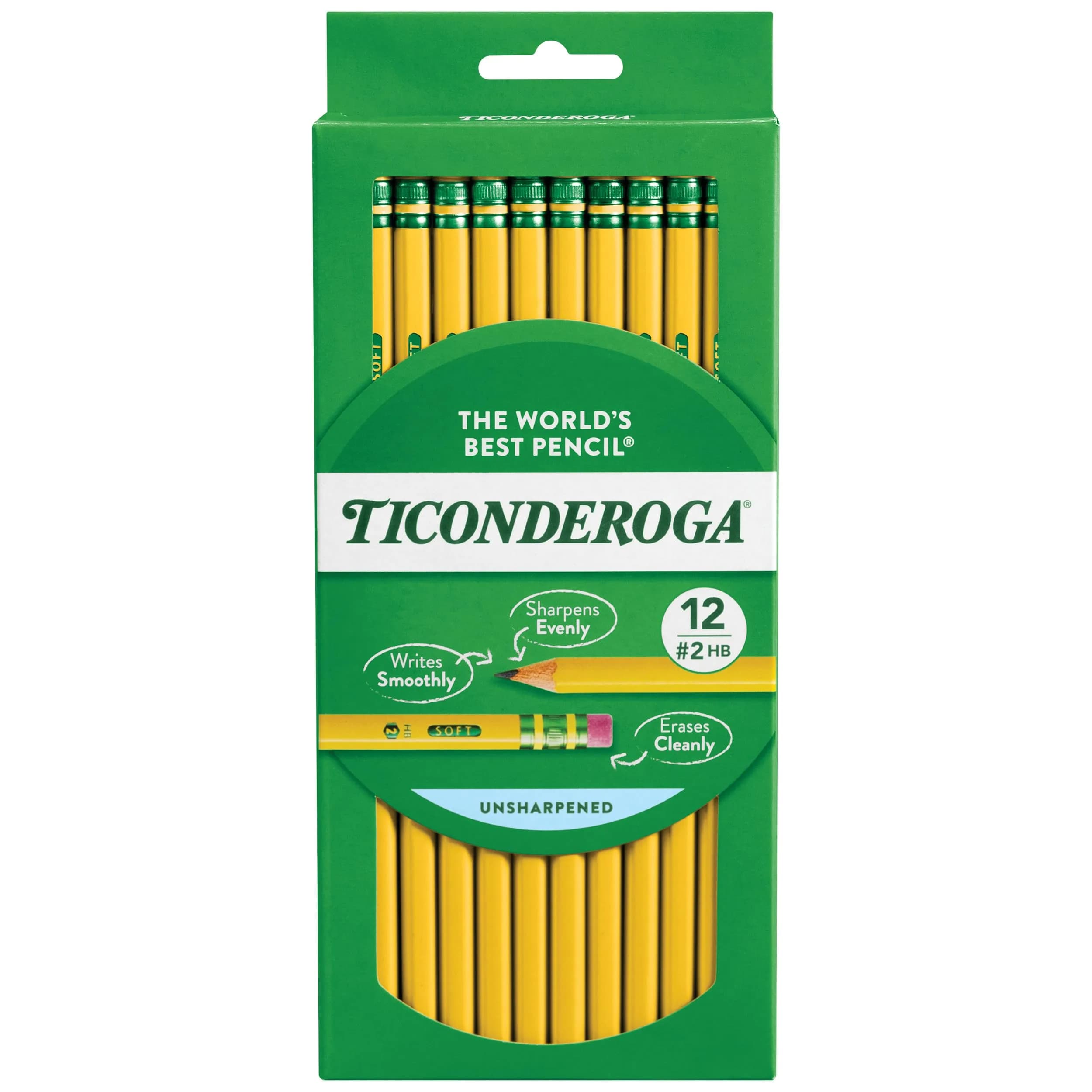 Ticonderoga Wood-Cased Pencils, Unsharpened, HB Soft, Yellow, 12 Count | Premium Writing Instrument - main product image