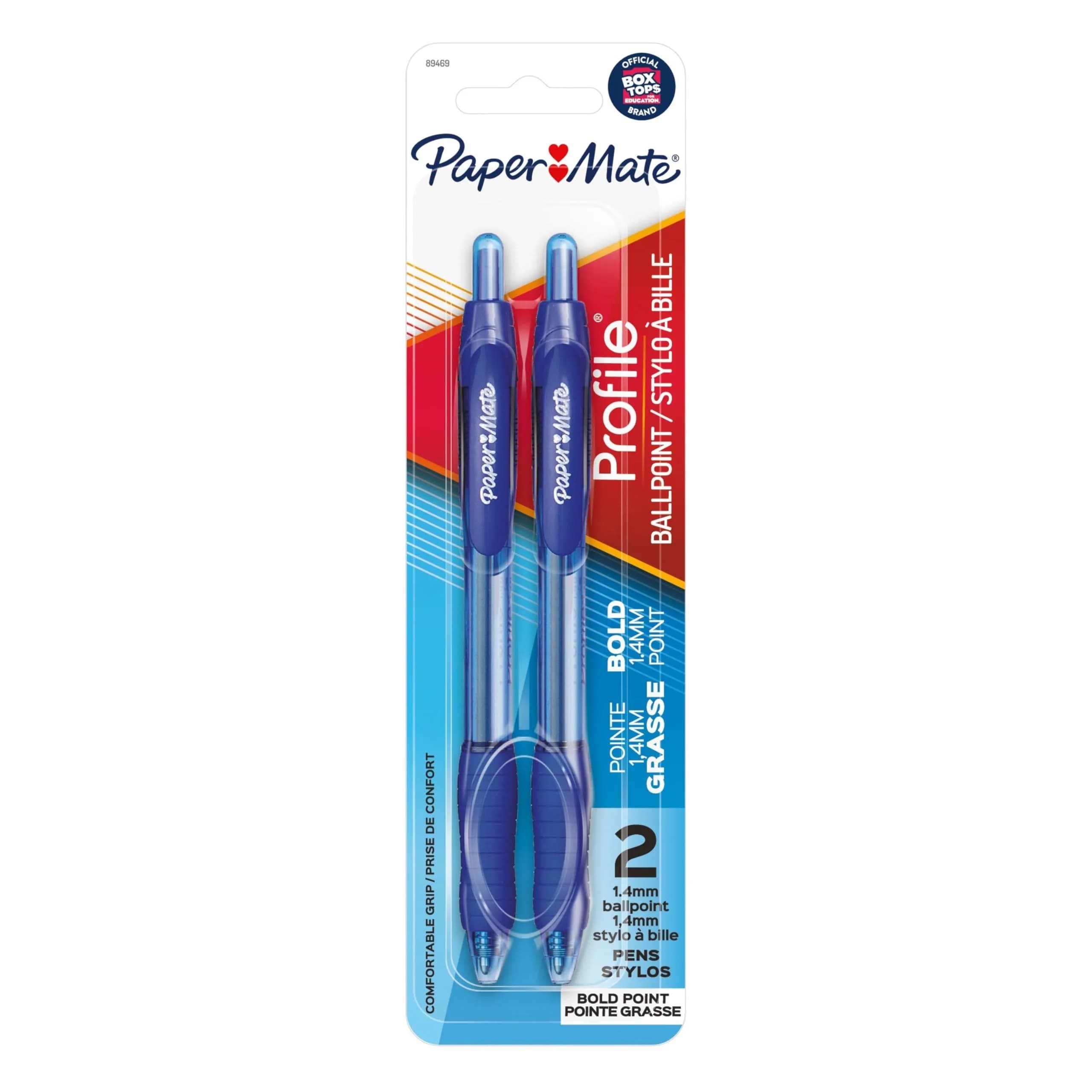Paper Mate Profile Retractable Ballpoint Pens, Bold (1.4mm), Blue, 2 Count | Bright Ink & Comfortable Grip - main product image
