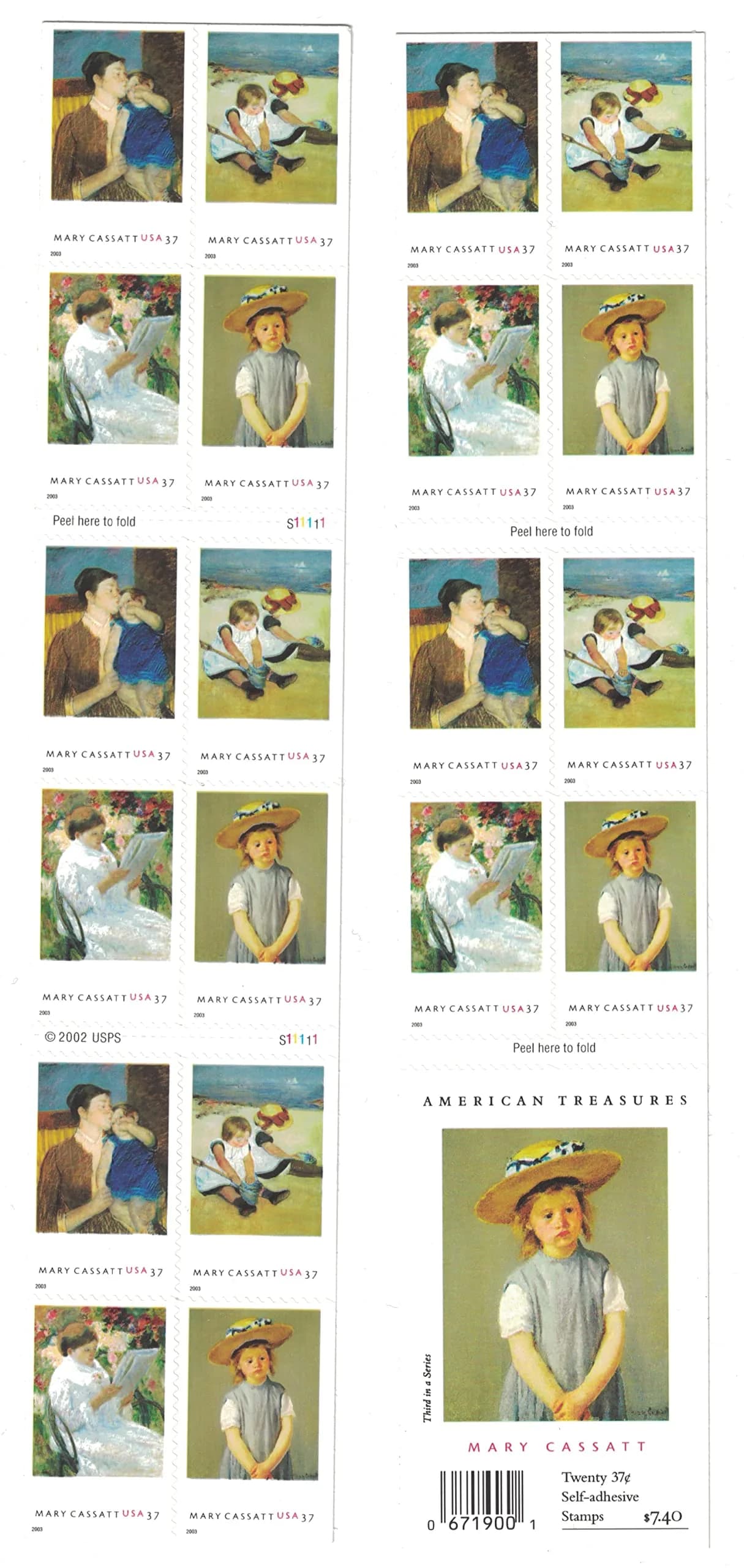 United States Postal Service Mary Cassatt American Treasures Booklet 20 Stamps | 20 Stamps (0.01 lb)