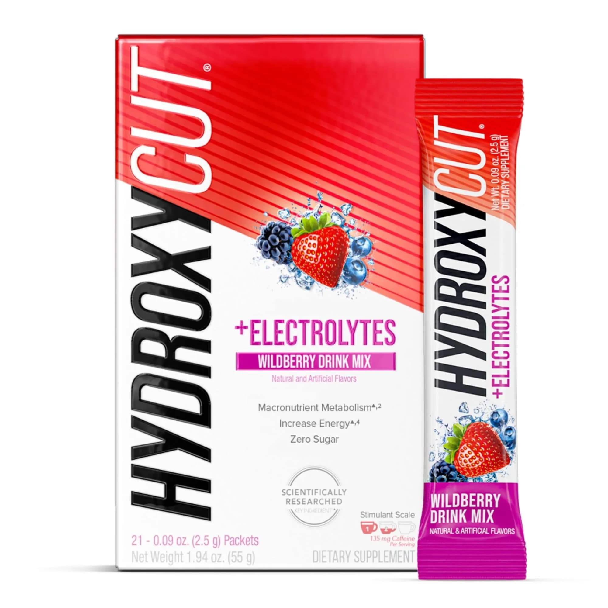 Hydroxycut Drink Mix Wildberry Blast 21 Stick Packs | Metabolism & Energy Support with Caffeine