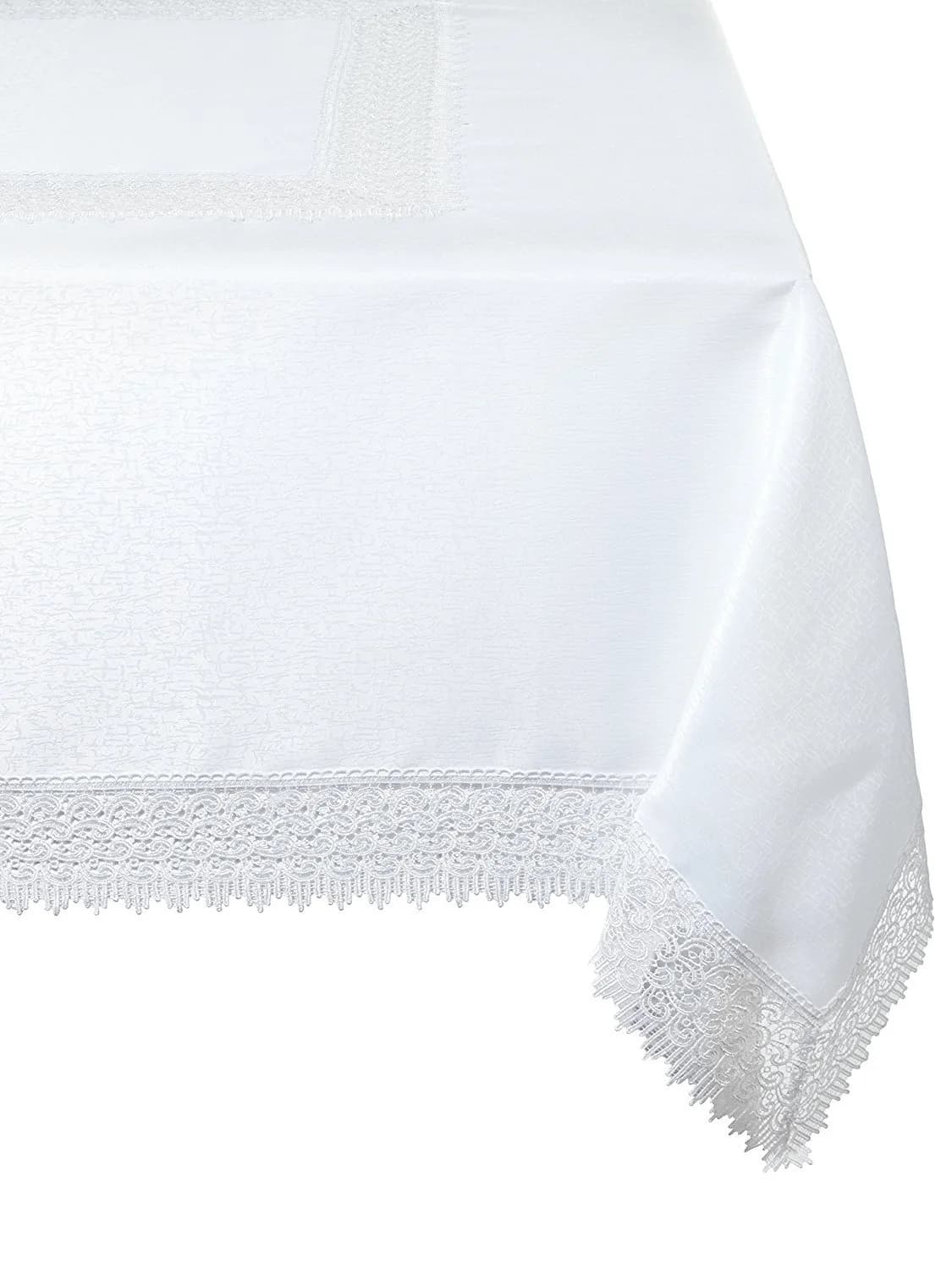 Violet Linen Treasure Lace Tablecloth White 183 cm x 178 cm (70" x 88") | Elegant Lace Border for Dining Tables - main product image