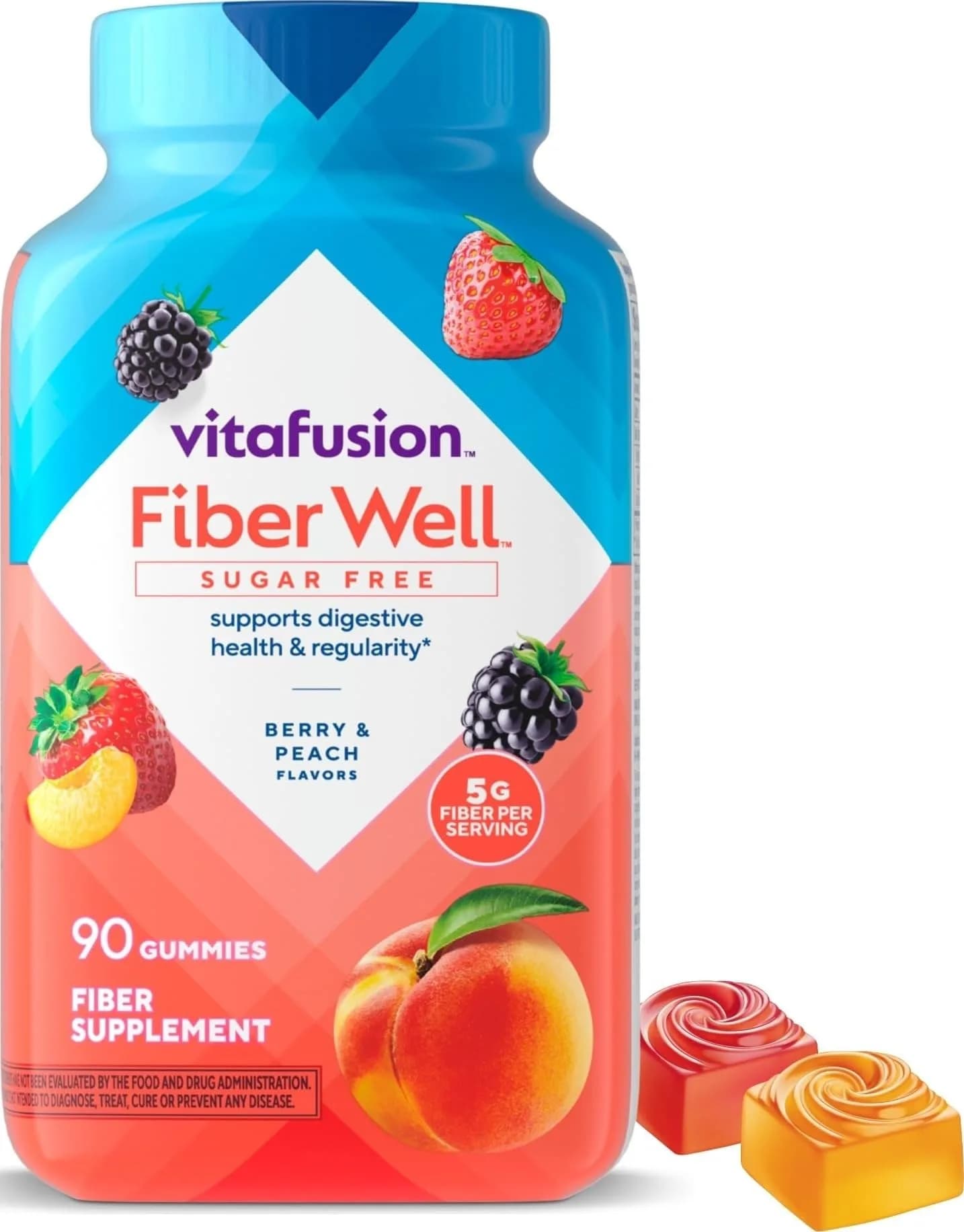 Vitafusion Fiber Well Gummies 90 Count (45 Day Supply) | Sugar Free Fiber Supplement for Digestive Health & Regularity - main product image